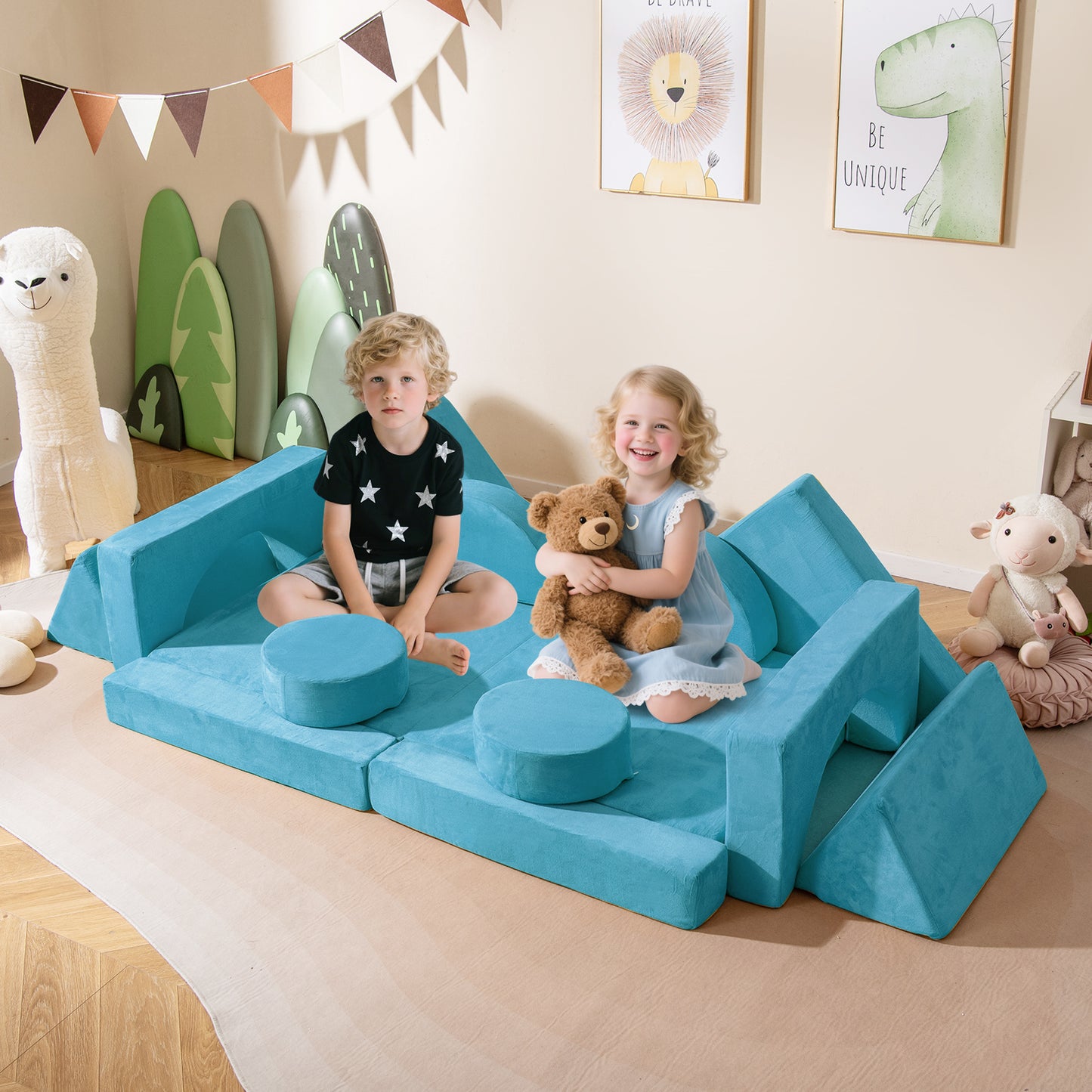 14-Piece Modular Kids Play Couch Set with Removable Covers