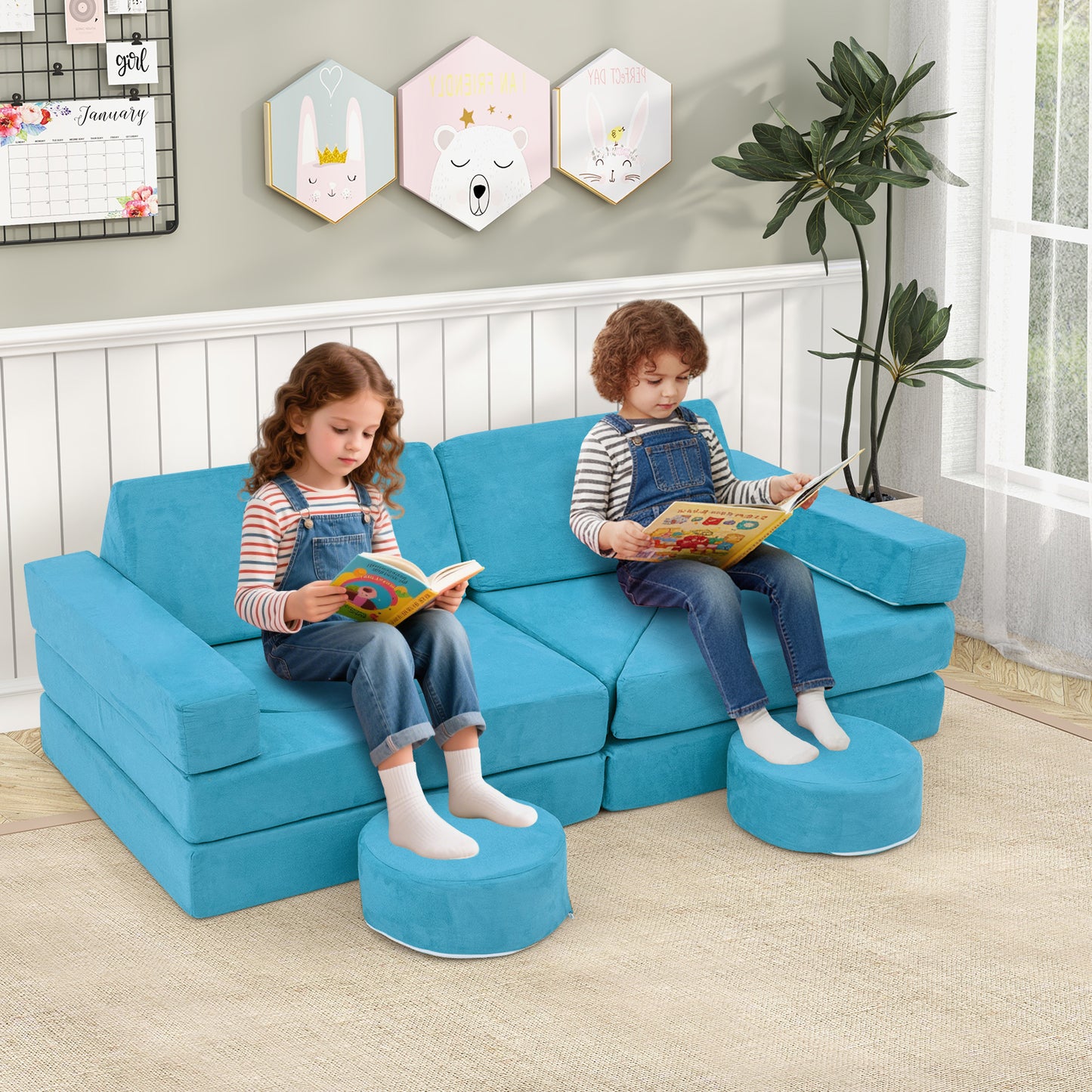 14-Piece Modular Kids Play Couch Set with Removable Covers