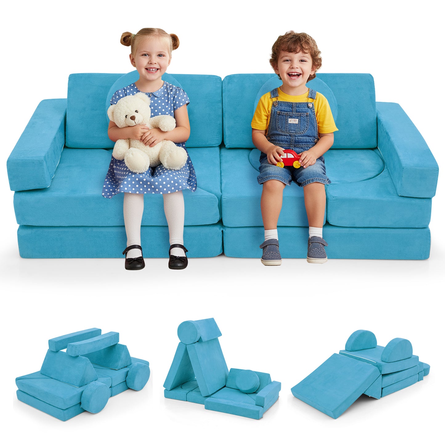 14-Piece Modular Kids Play Couch Set with Removable Covers