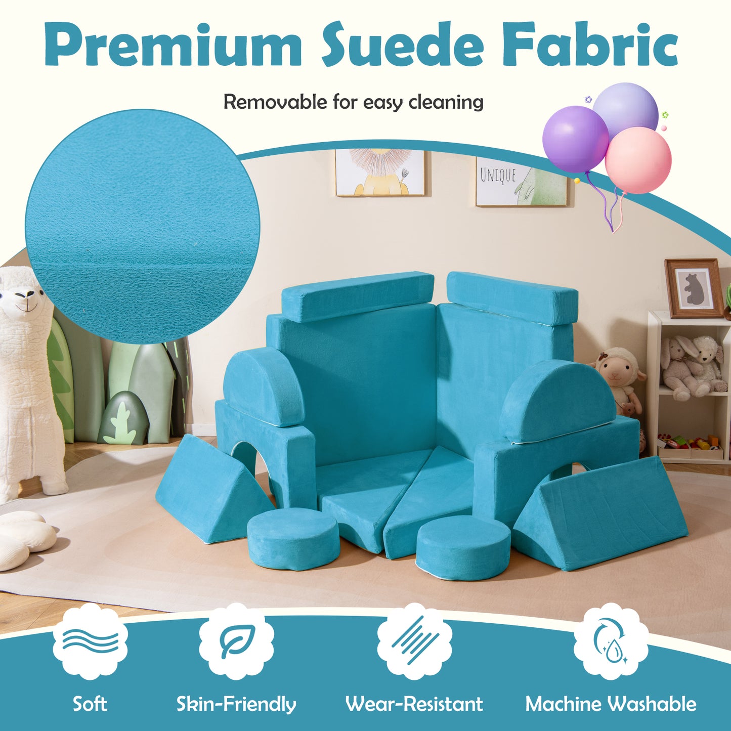 14-Piece Modular Kids Play Couch Set with Removable Covers