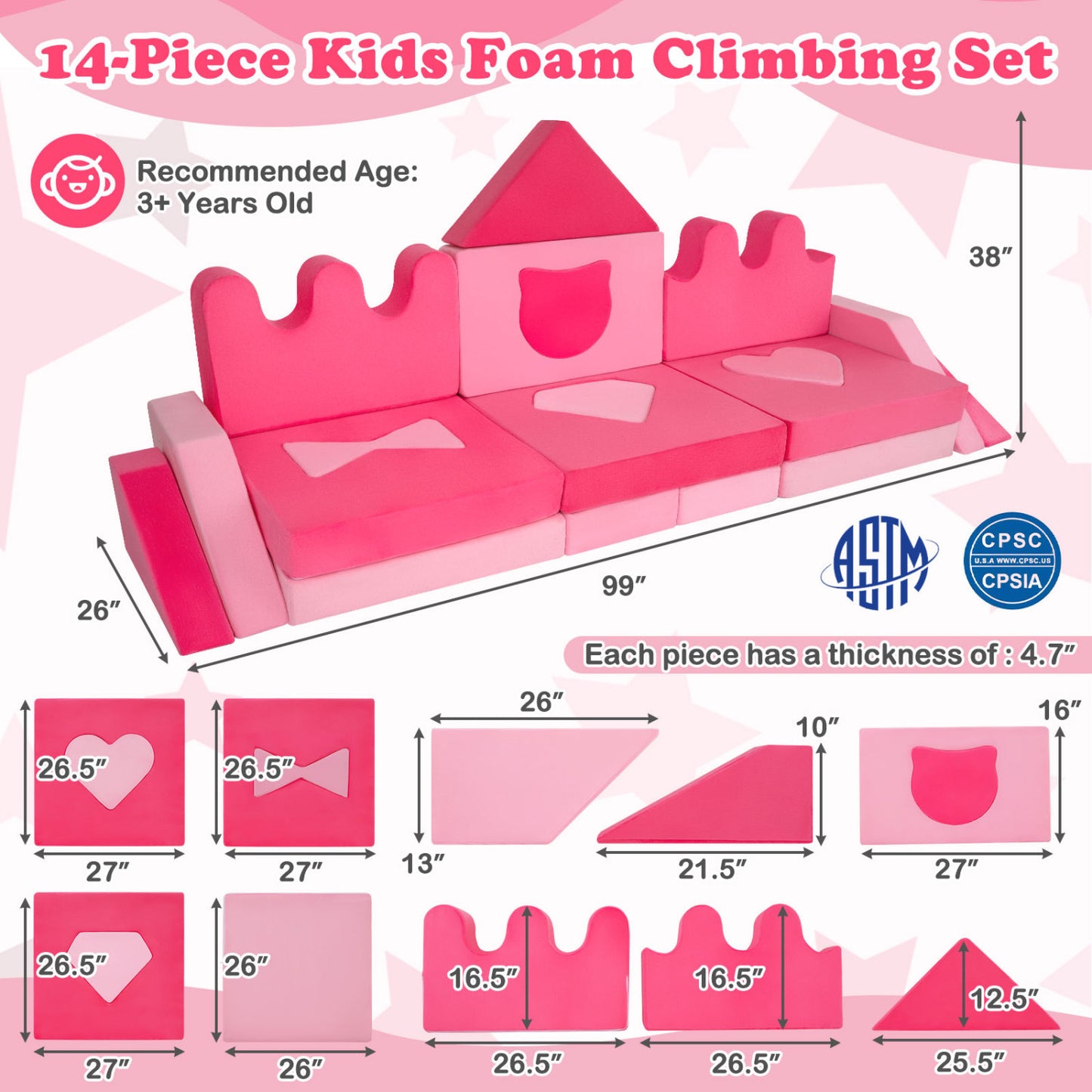Kids Play Couch 14-Piece Modular Foam Climbing Blocks