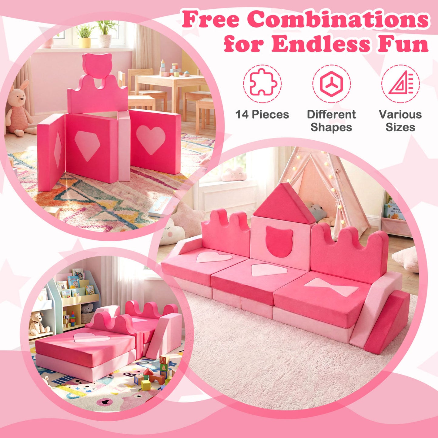 Kids Play Couch 14-Piece Modular Foam Climbing Blocks