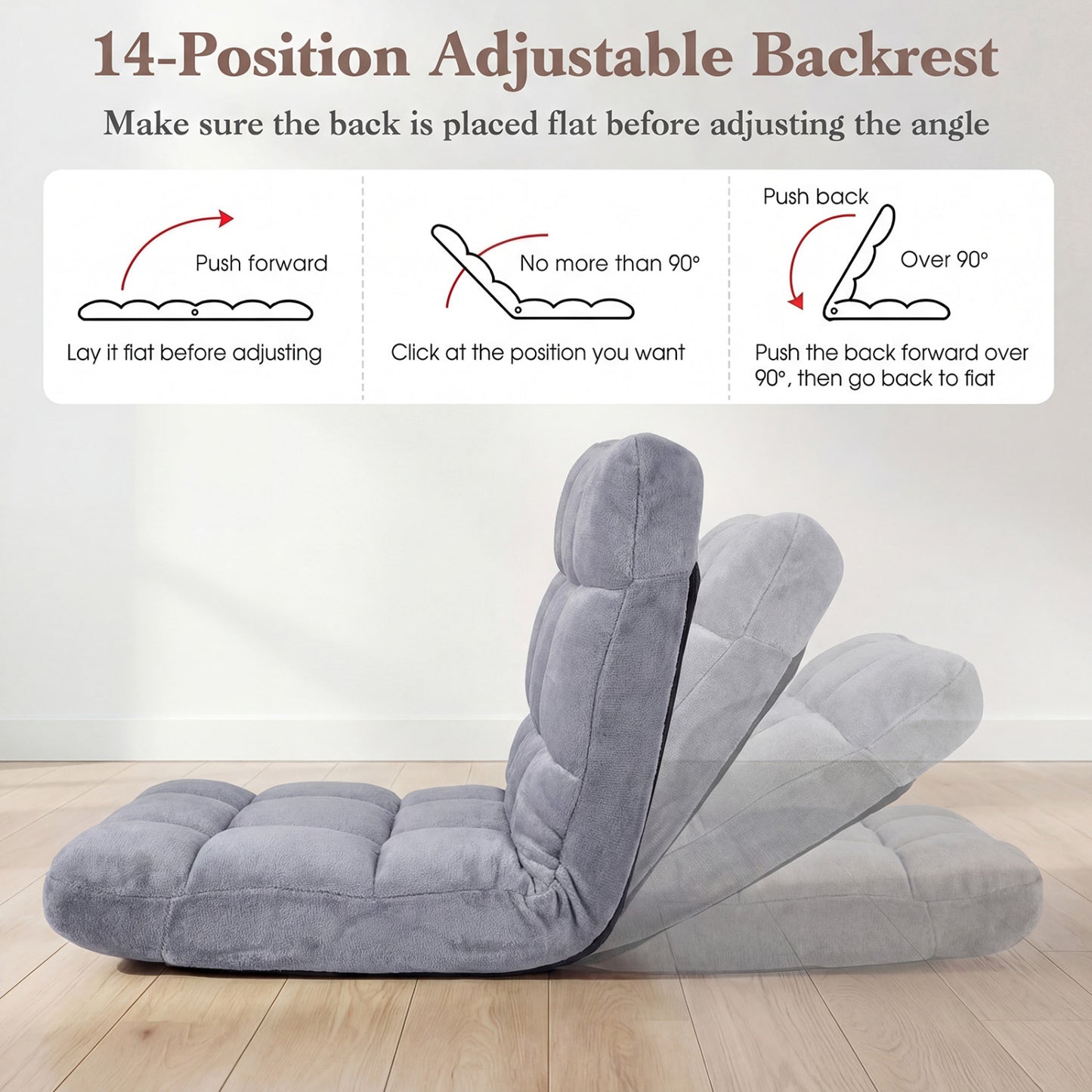 14-Position Adjustable Floor Chair with Padded Cushion