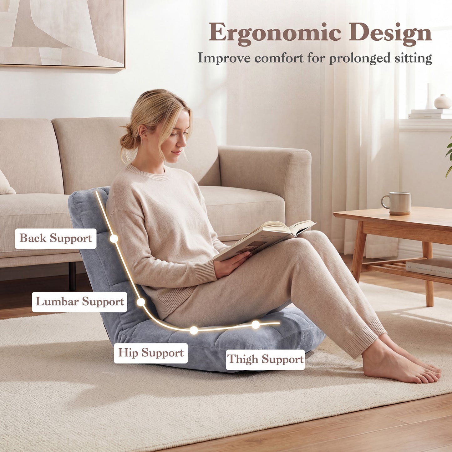 14-Position Adjustable Floor Chair with Padded Cushion