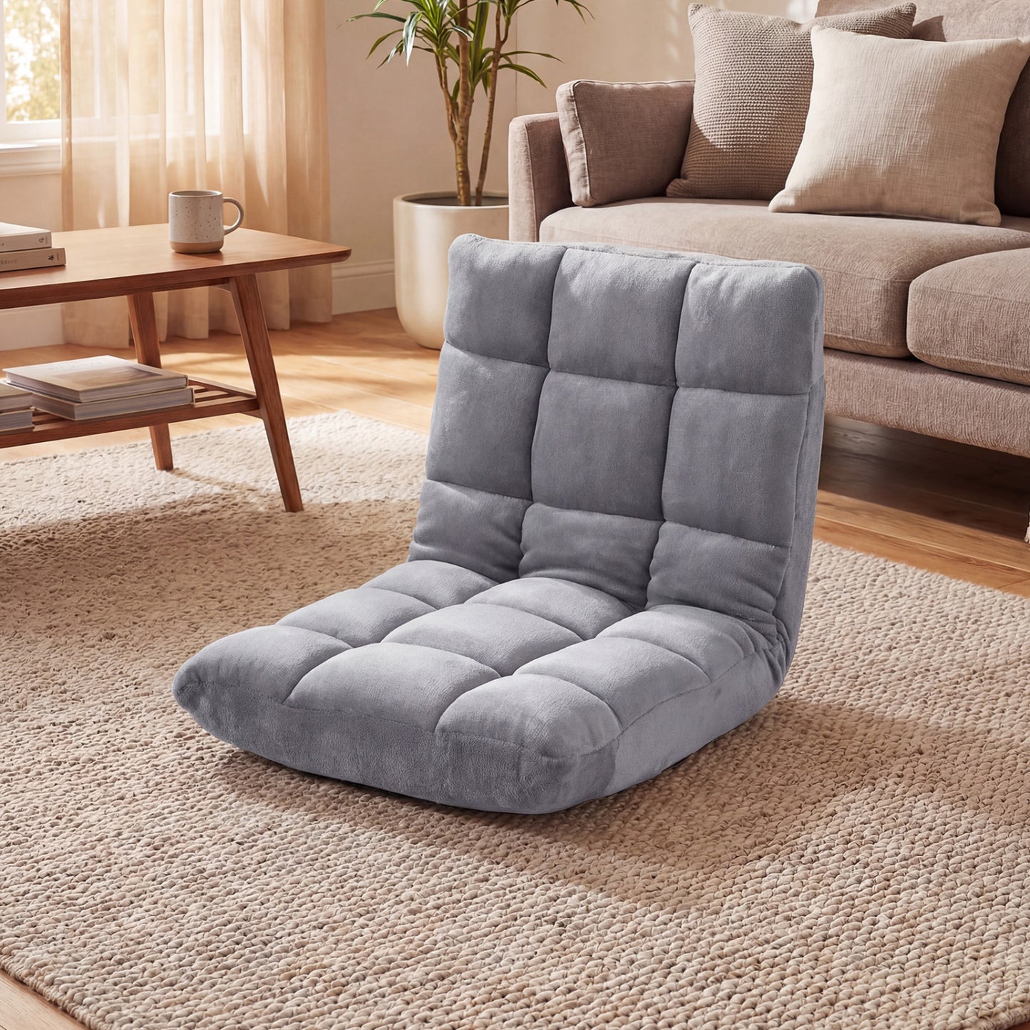 14-Position Adjustable Floor Chair with Padded Cushion