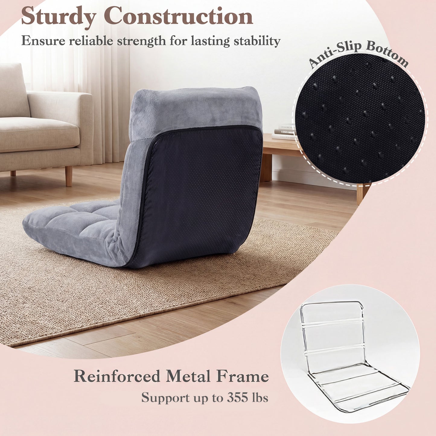 14-Position Adjustable Floor Chair with Padded Cushion