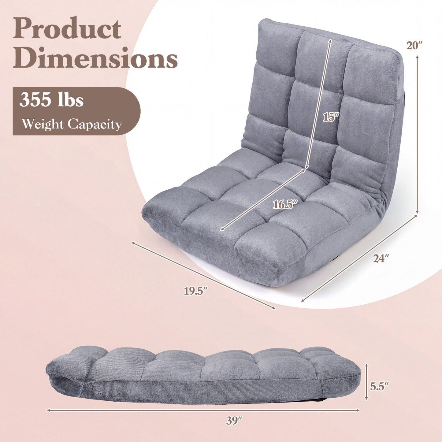 14-Position Adjustable Floor Chair with Padded Cushion