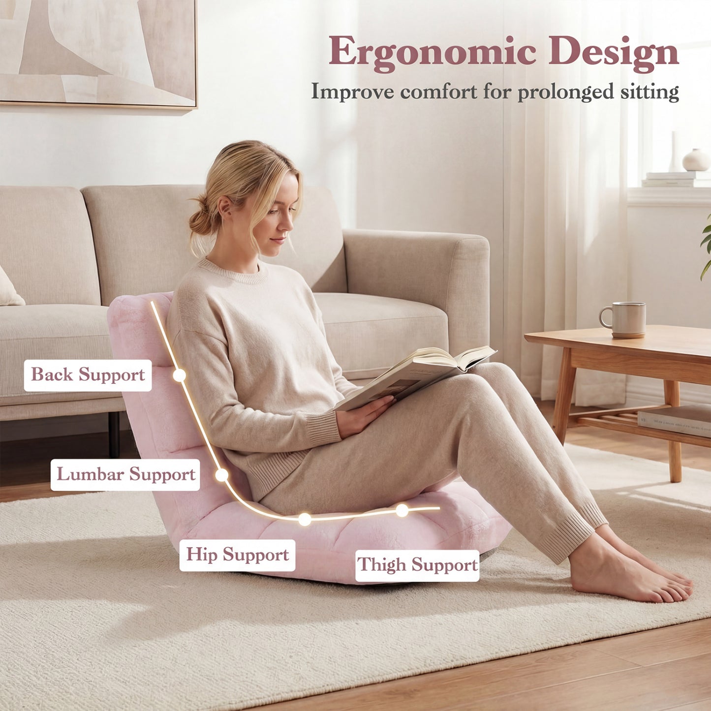 14-Position Adjustable Floor Chair with Padded Cushion