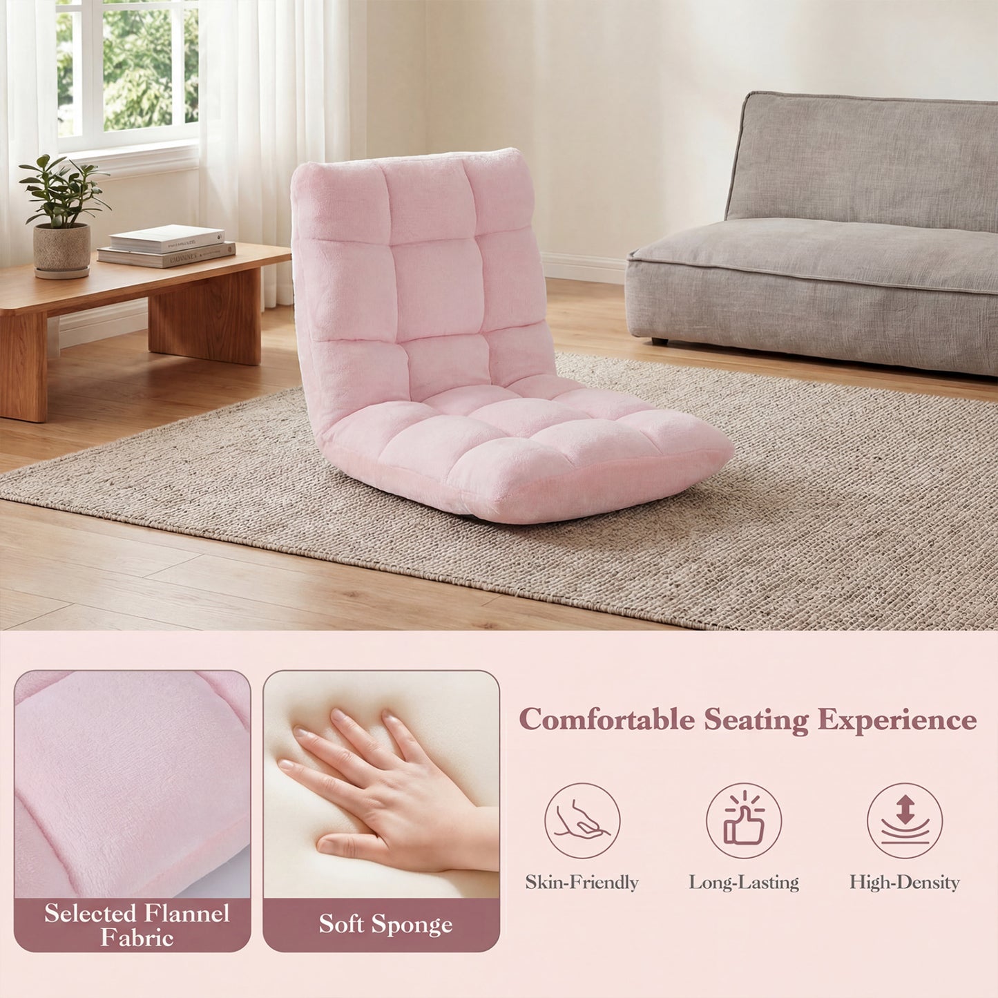 14-Position Adjustable Floor Chair with Padded Cushion