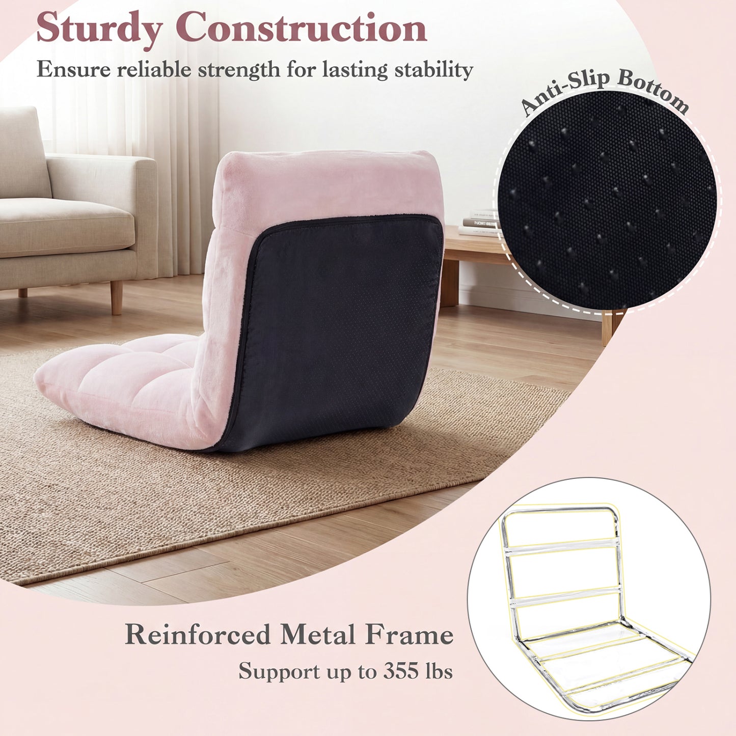 14-Position Adjustable Floor Chair with Padded Cushion