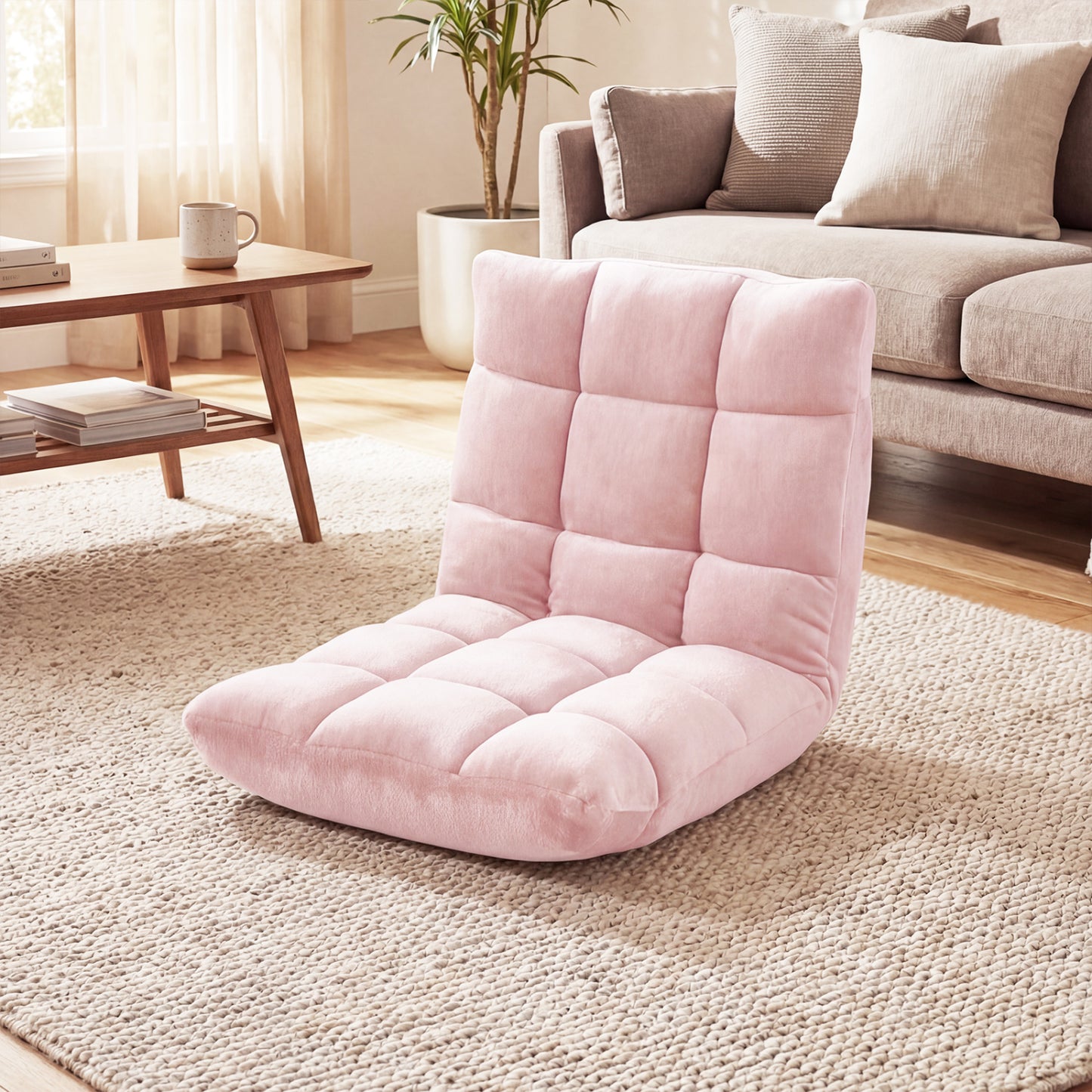 14-Position Adjustable Floor Chair with Padded Cushion