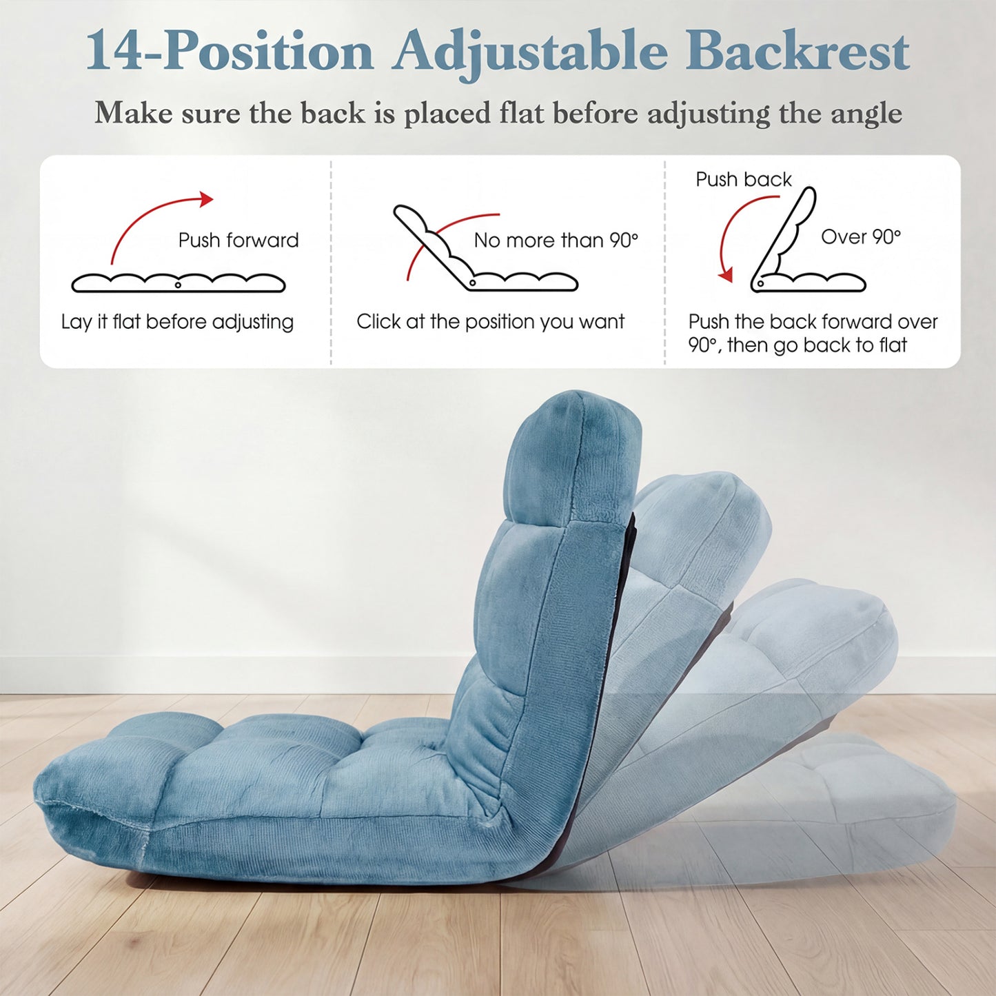 14-Position Adjustable Floor Chair with Padded Cushion
