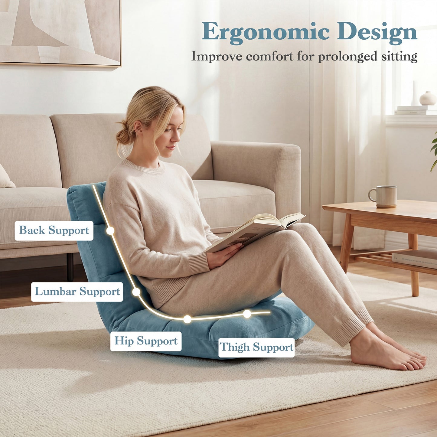 14-Position Adjustable Floor Chair with Padded Cushion