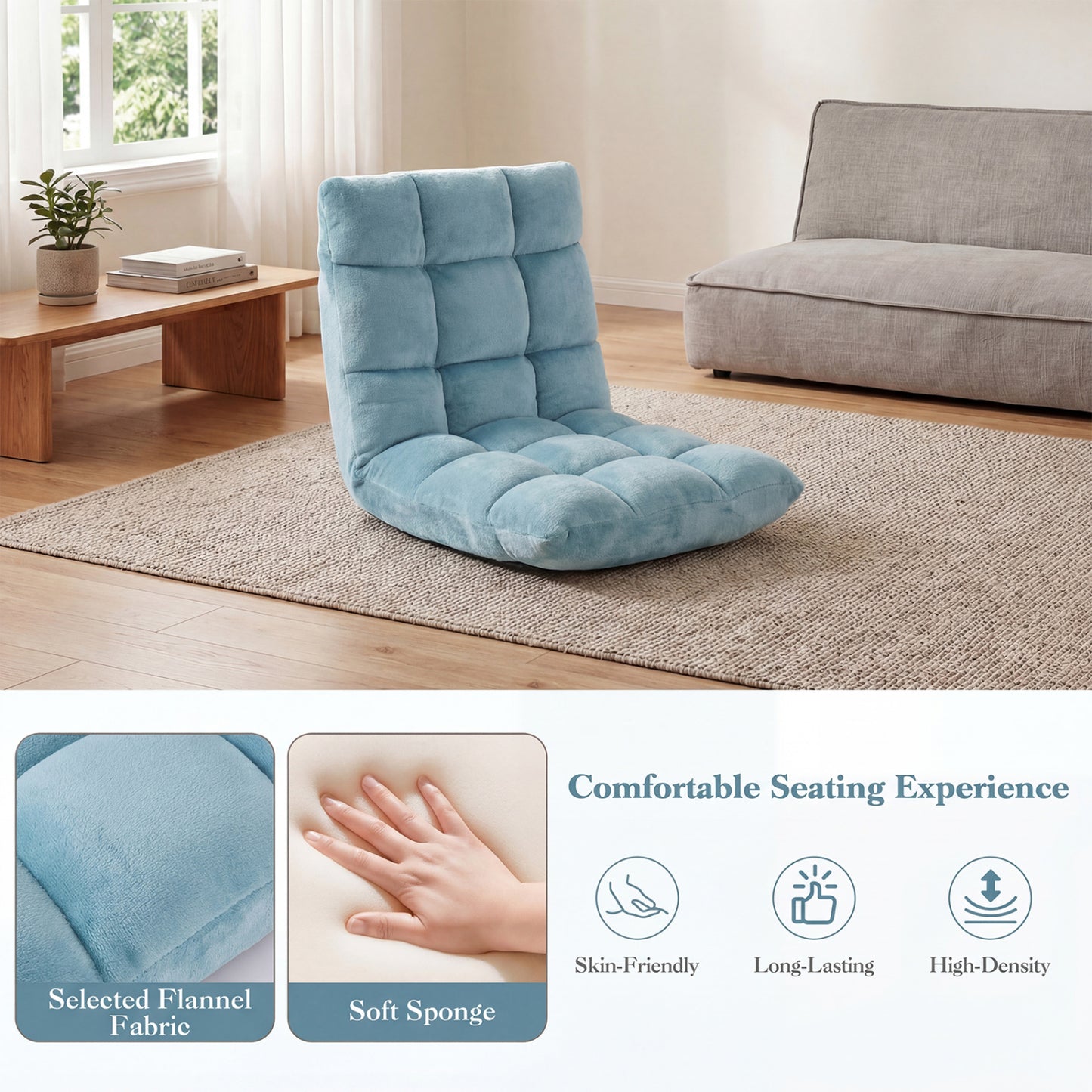 14-Position Adjustable Floor Chair with Padded Cushion
