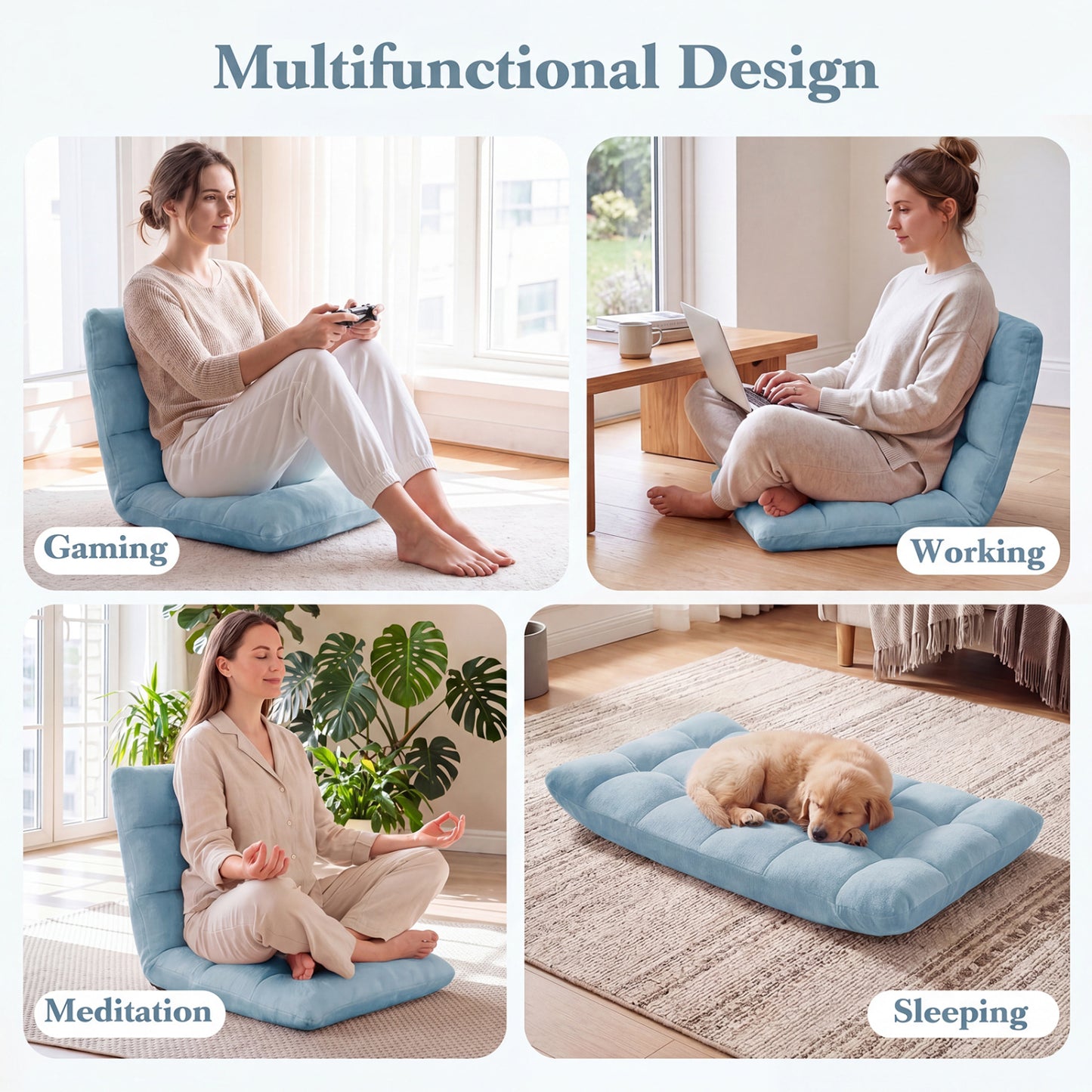14-Position Adjustable Floor Chair with Padded Cushion