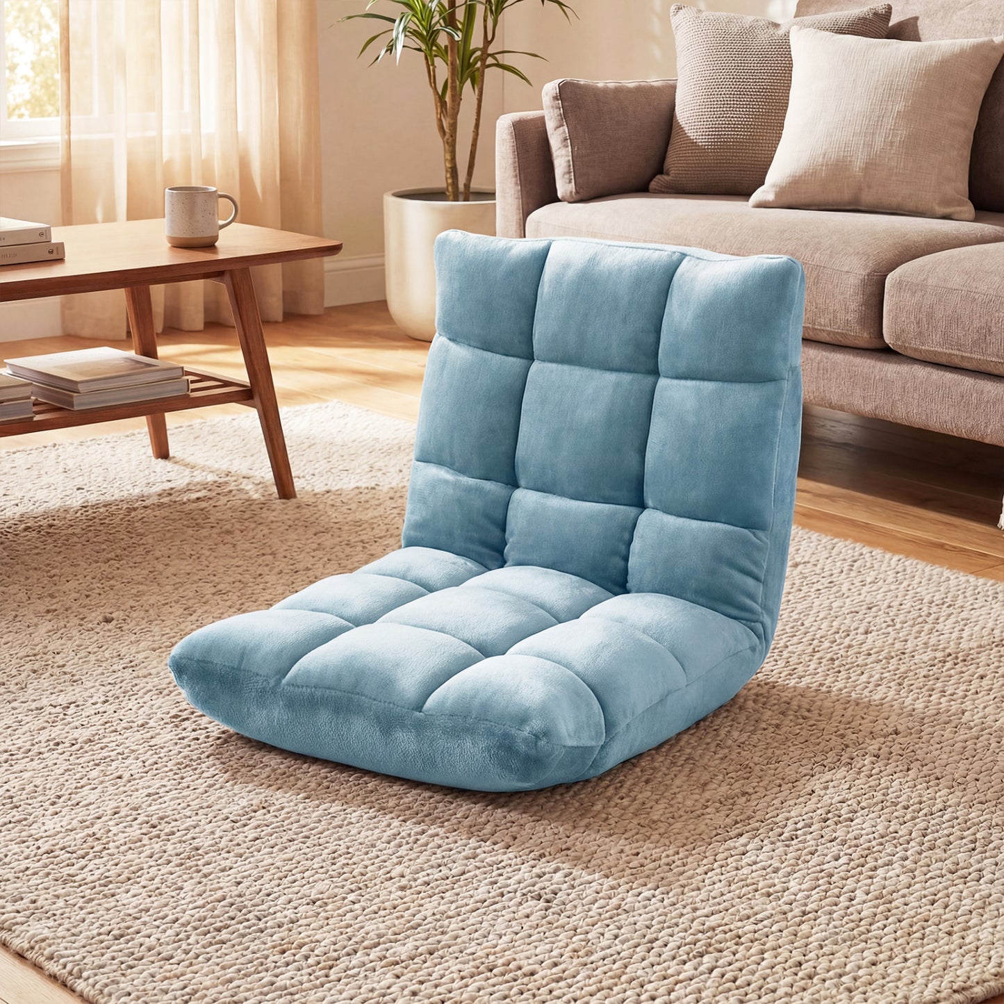 14-Position Adjustable Floor Chair with Padded Cushion