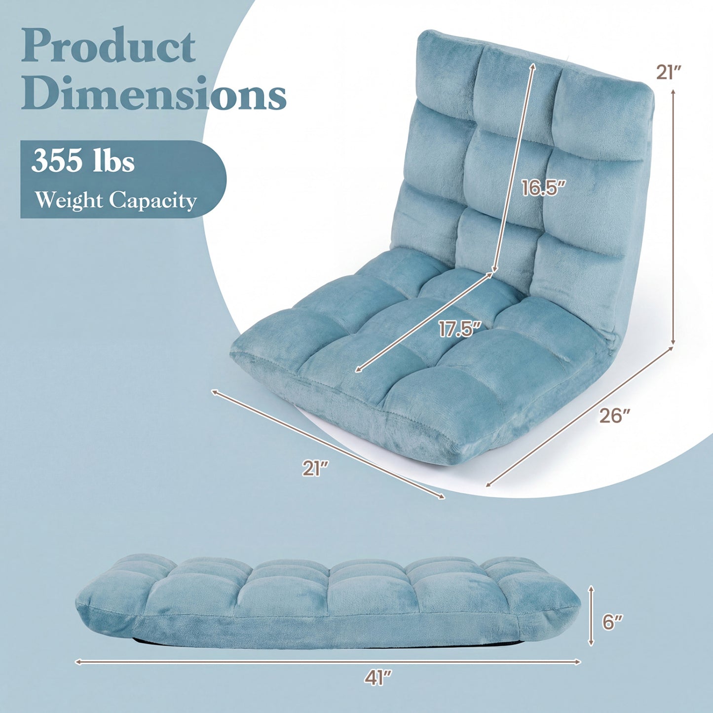 14-Position Adjustable Floor Chair with Padded Cushion