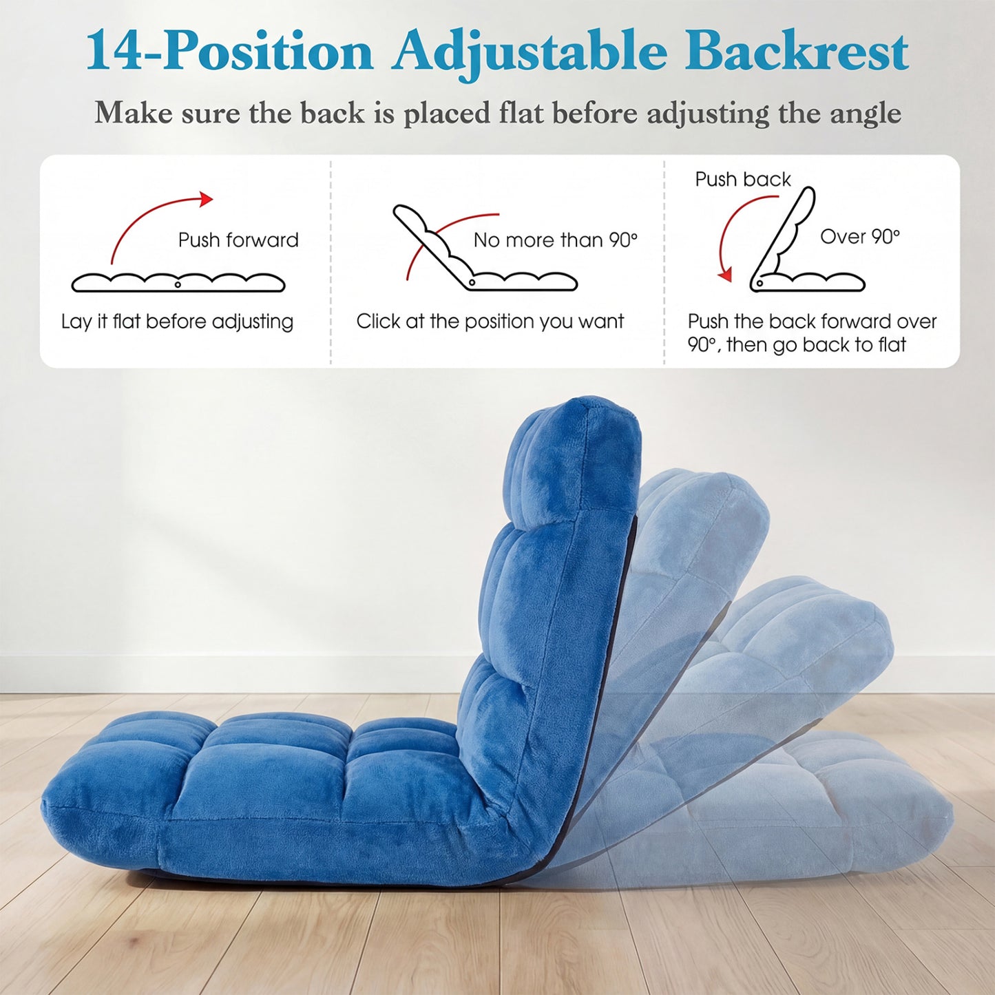 14-Position Adjustable Floor Chair with Padded Cushion