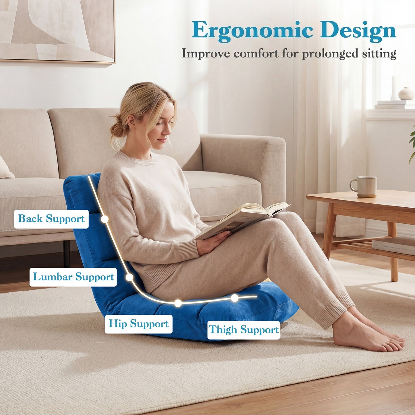 14-Position Adjustable Floor Chair with Padded Cushion