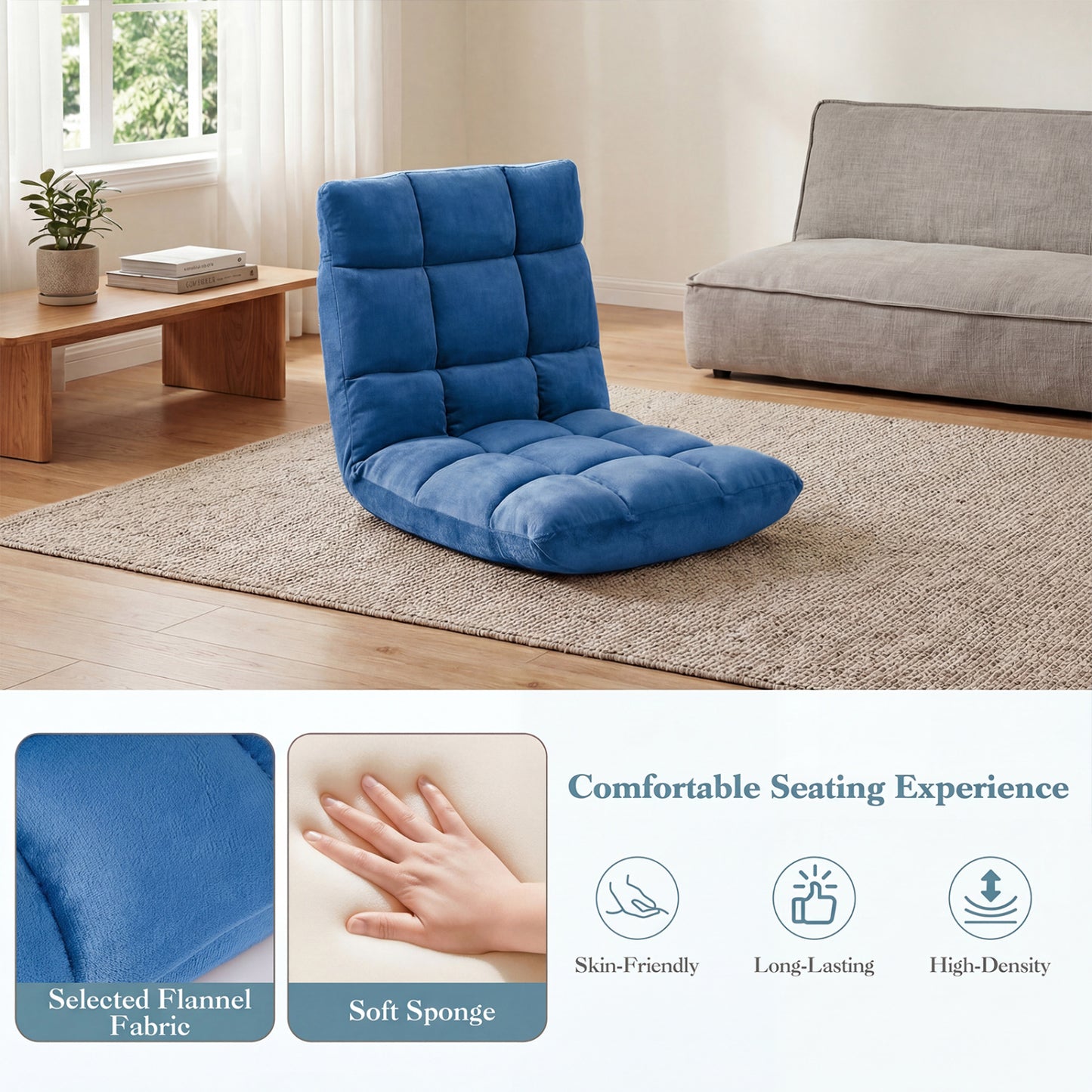 14-Position Adjustable Floor Chair with Padded Cushion