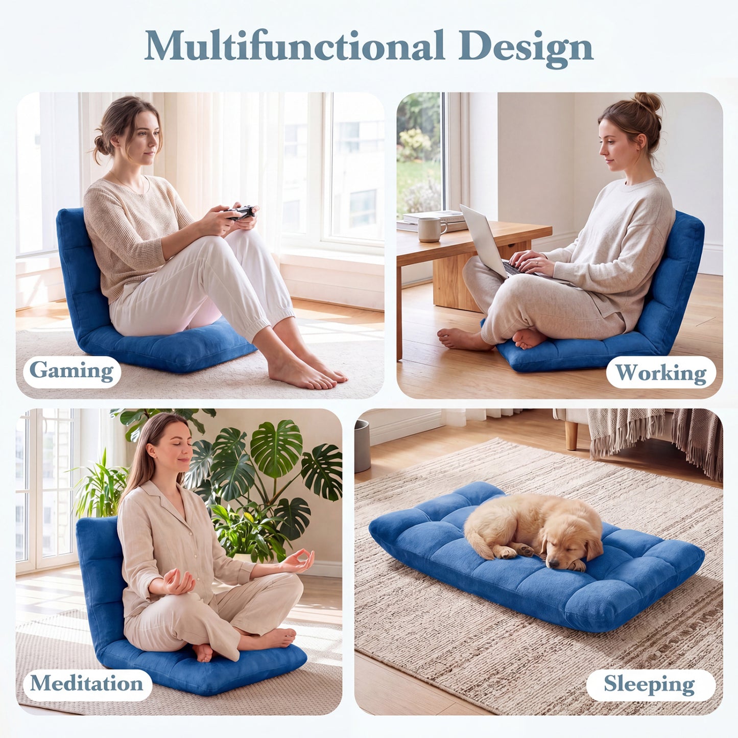 14-Position Adjustable Floor Chair with Padded Cushion
