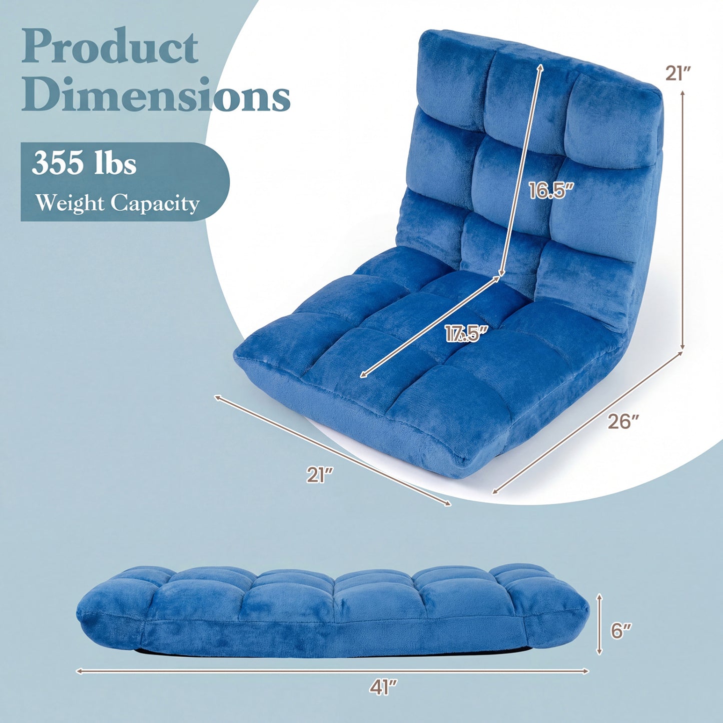 14-Position Adjustable Floor Chair with Padded Cushion