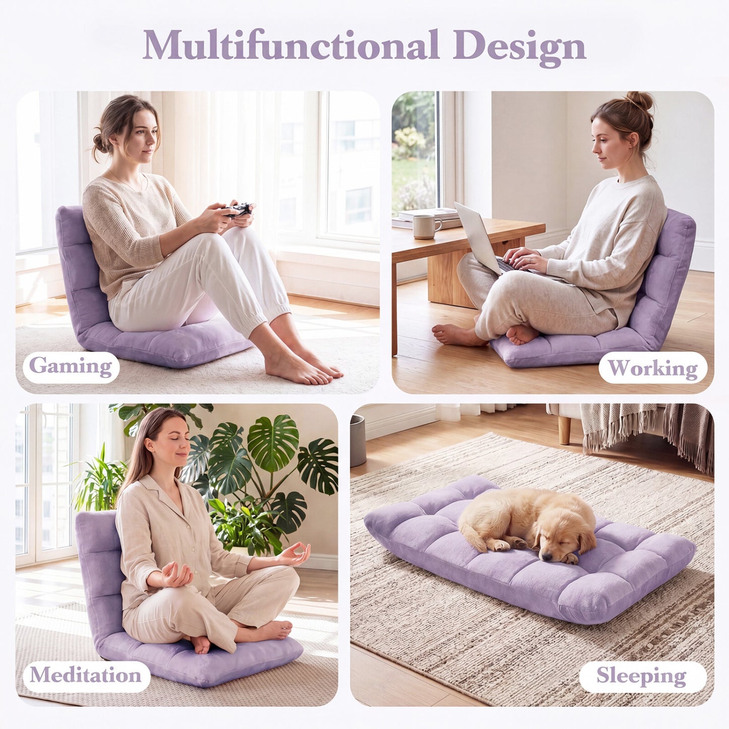 14-Position Adjustable Floor Chair with Padded Cushion