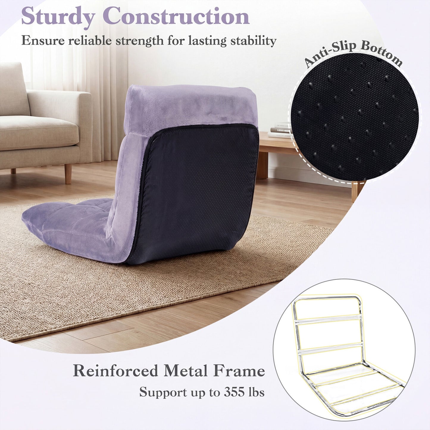 14-Position Adjustable Floor Chair with Padded Cushion