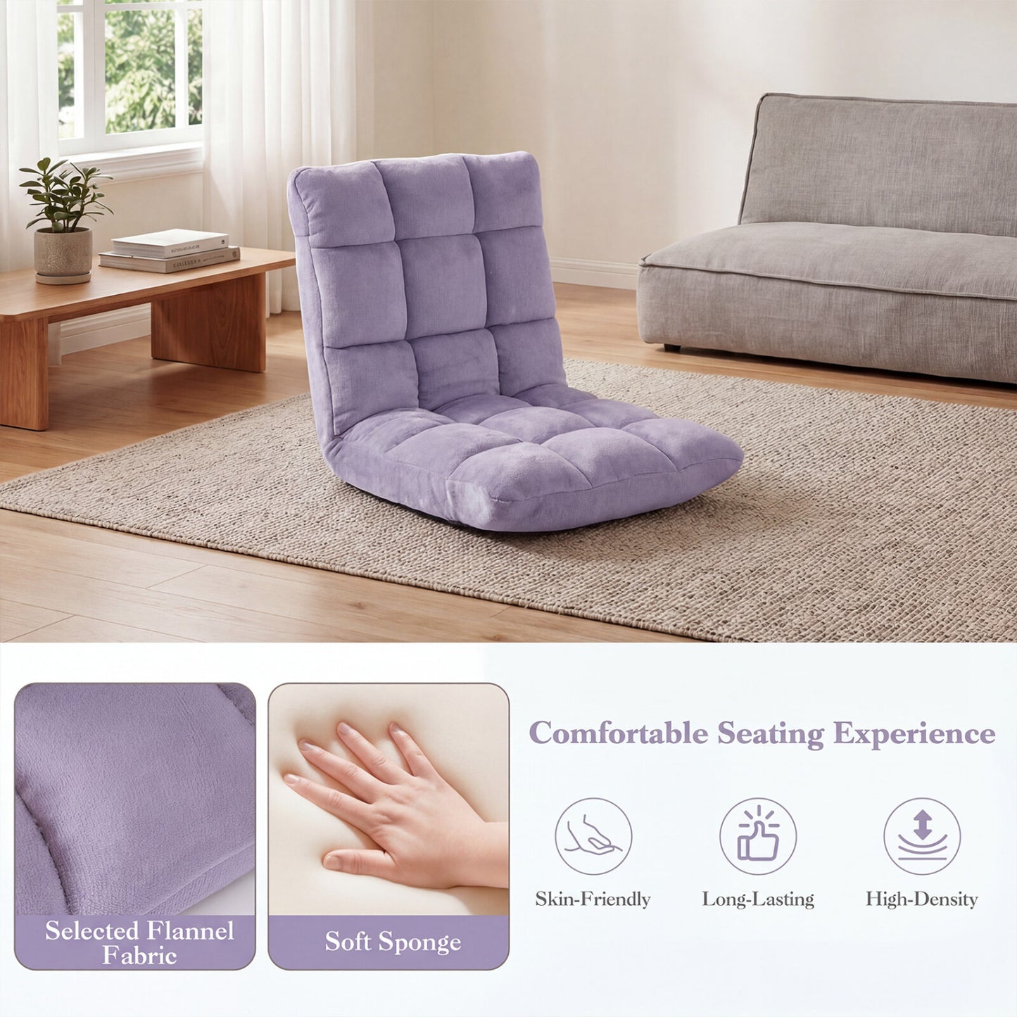 14-Position Adjustable Floor Chair with Padded Cushion