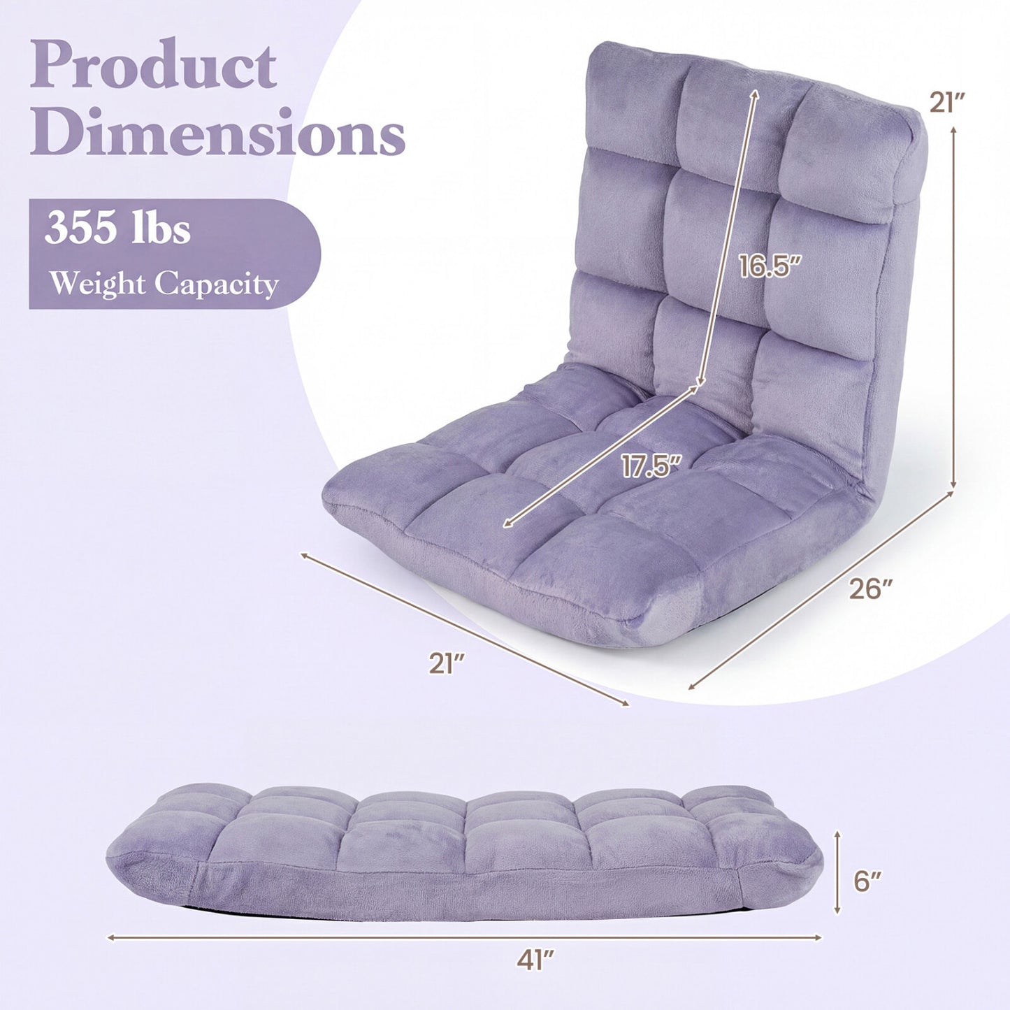 14-Position Adjustable Floor Chair with Padded Cushion