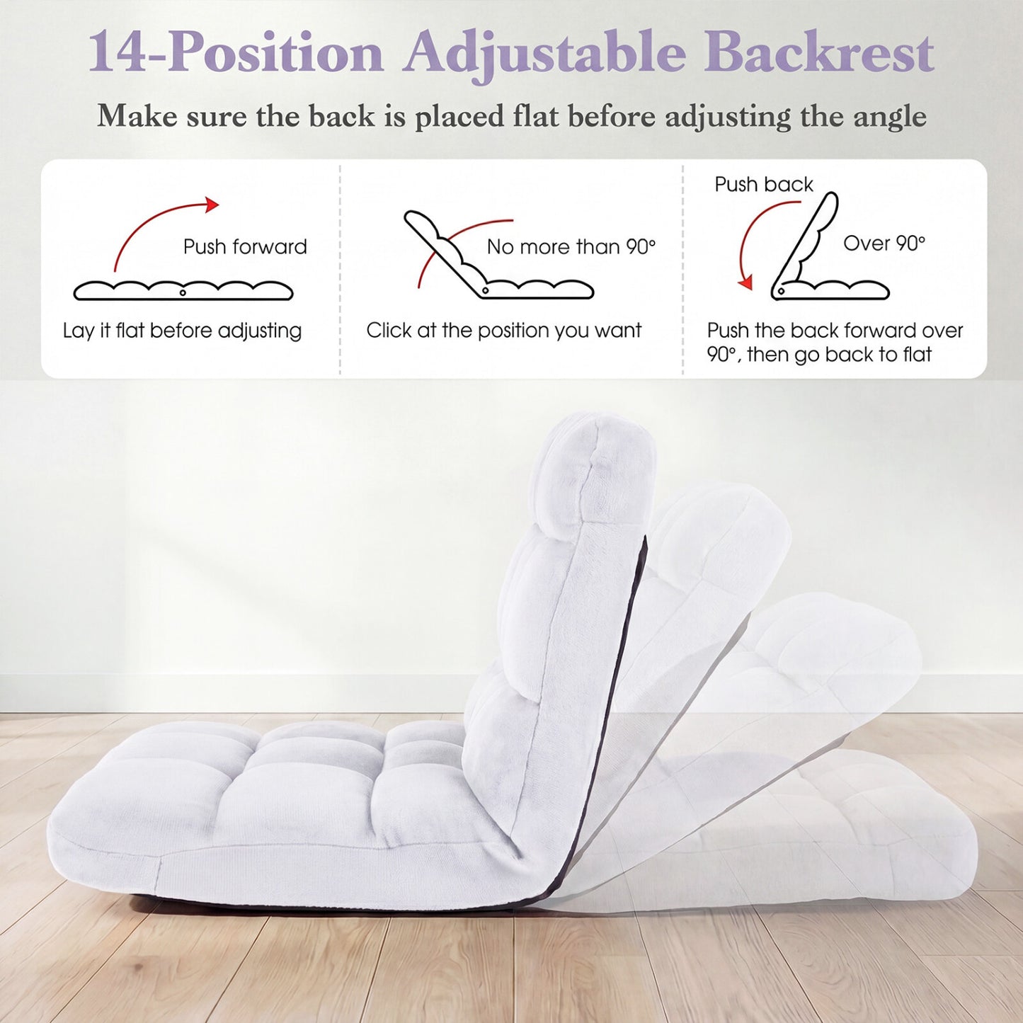 14-Position Adjustable Floor Chair with Padded Cushion
