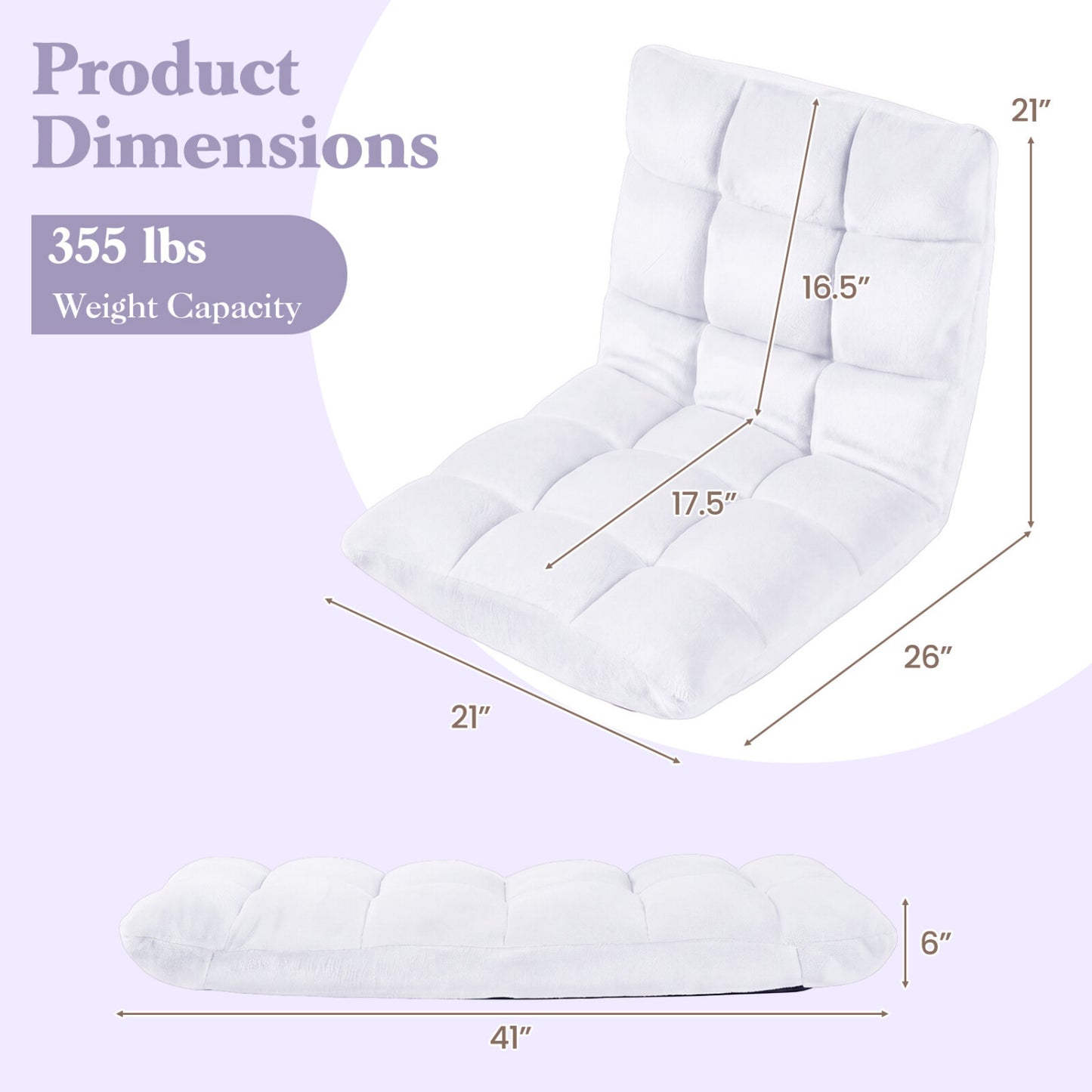 14-Position Adjustable Floor Chair with Padded Cushion
