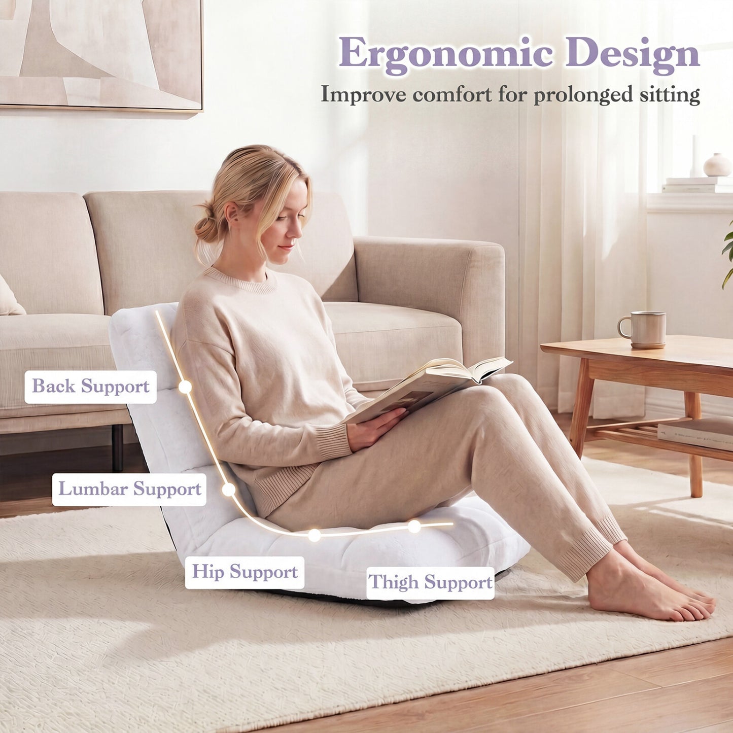 14-Position Adjustable Floor Chair with Padded Cushion
