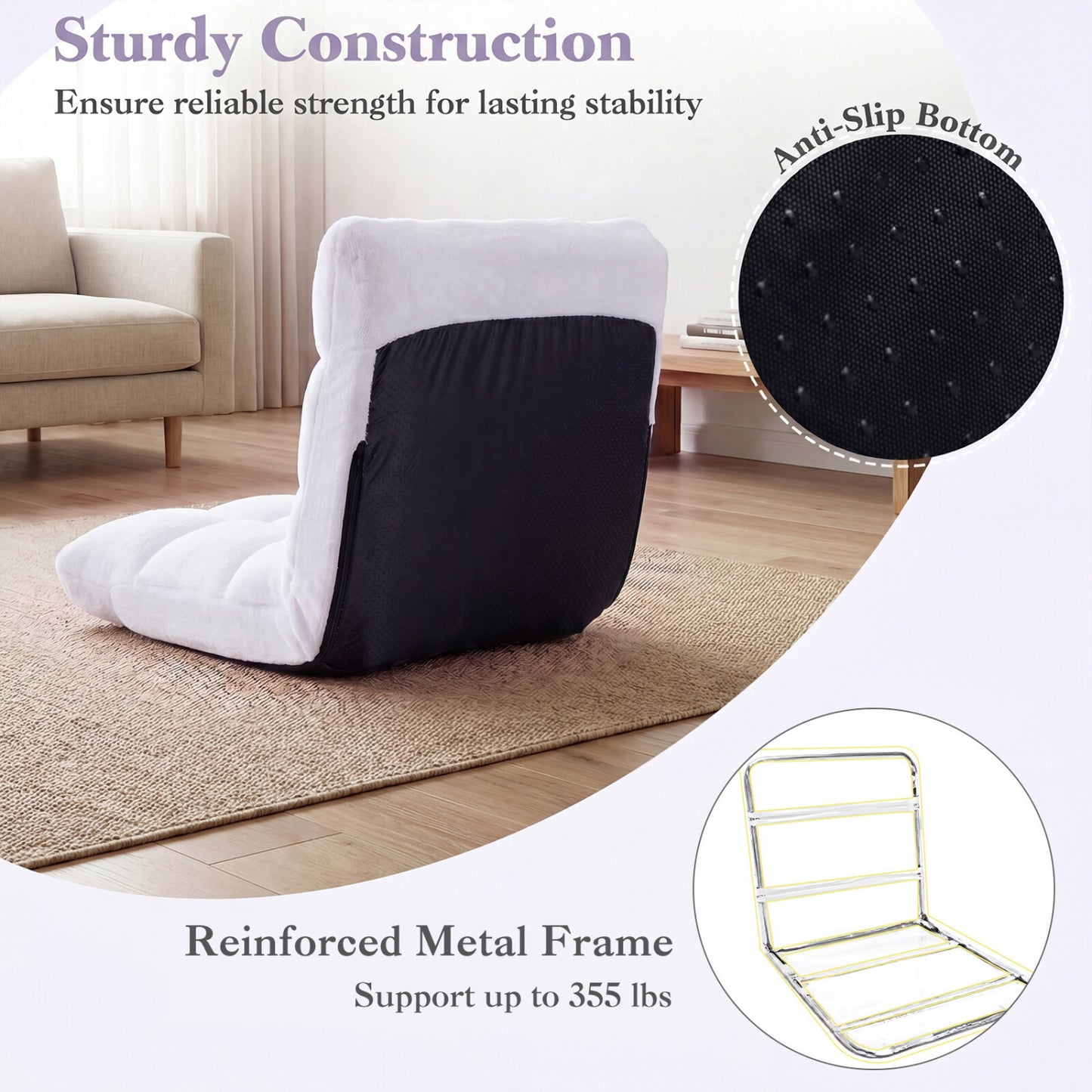 14-Position Adjustable Floor Chair with Padded Cushion