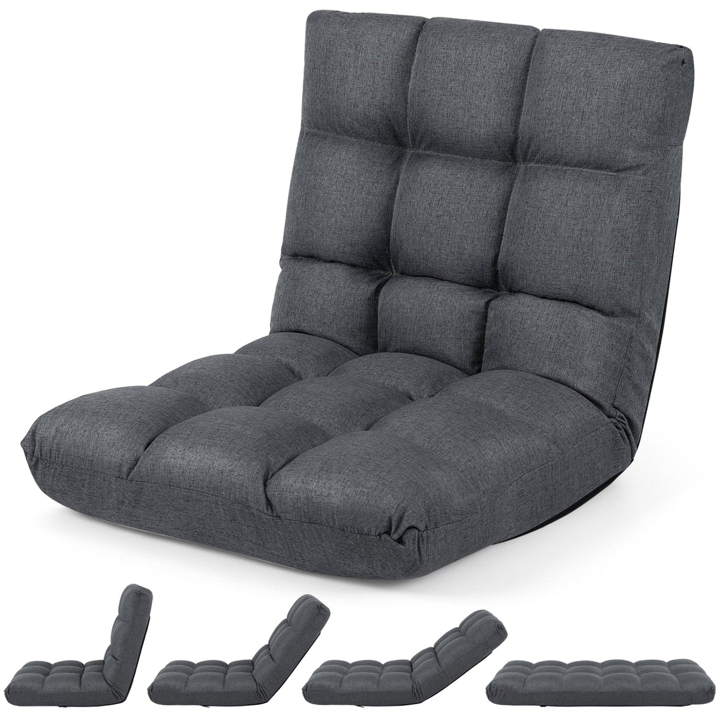 14-Position Adjustable Floor Chair with Back Support - Gray