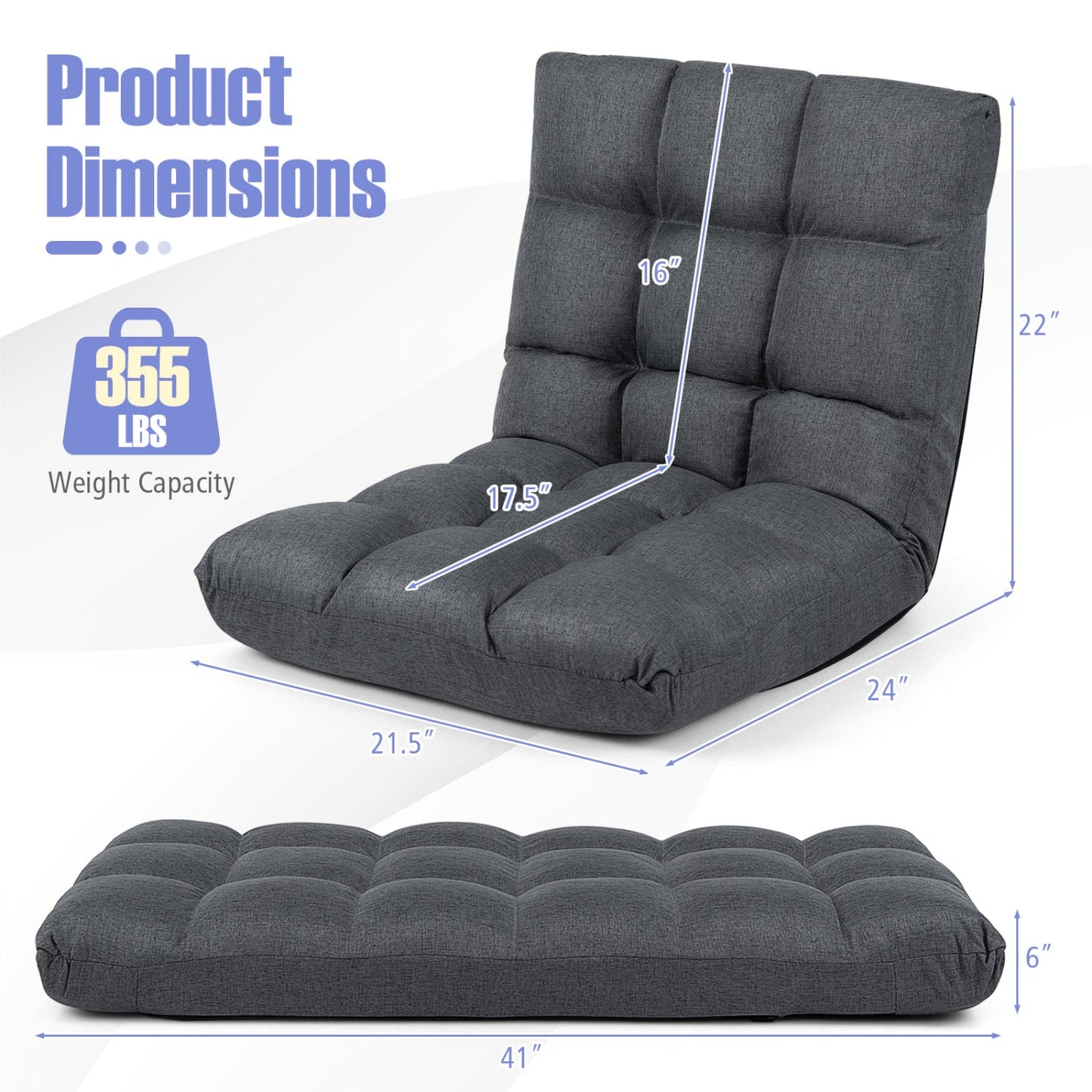 14-Position Adjustable Floor Chair with Back Support - Gray