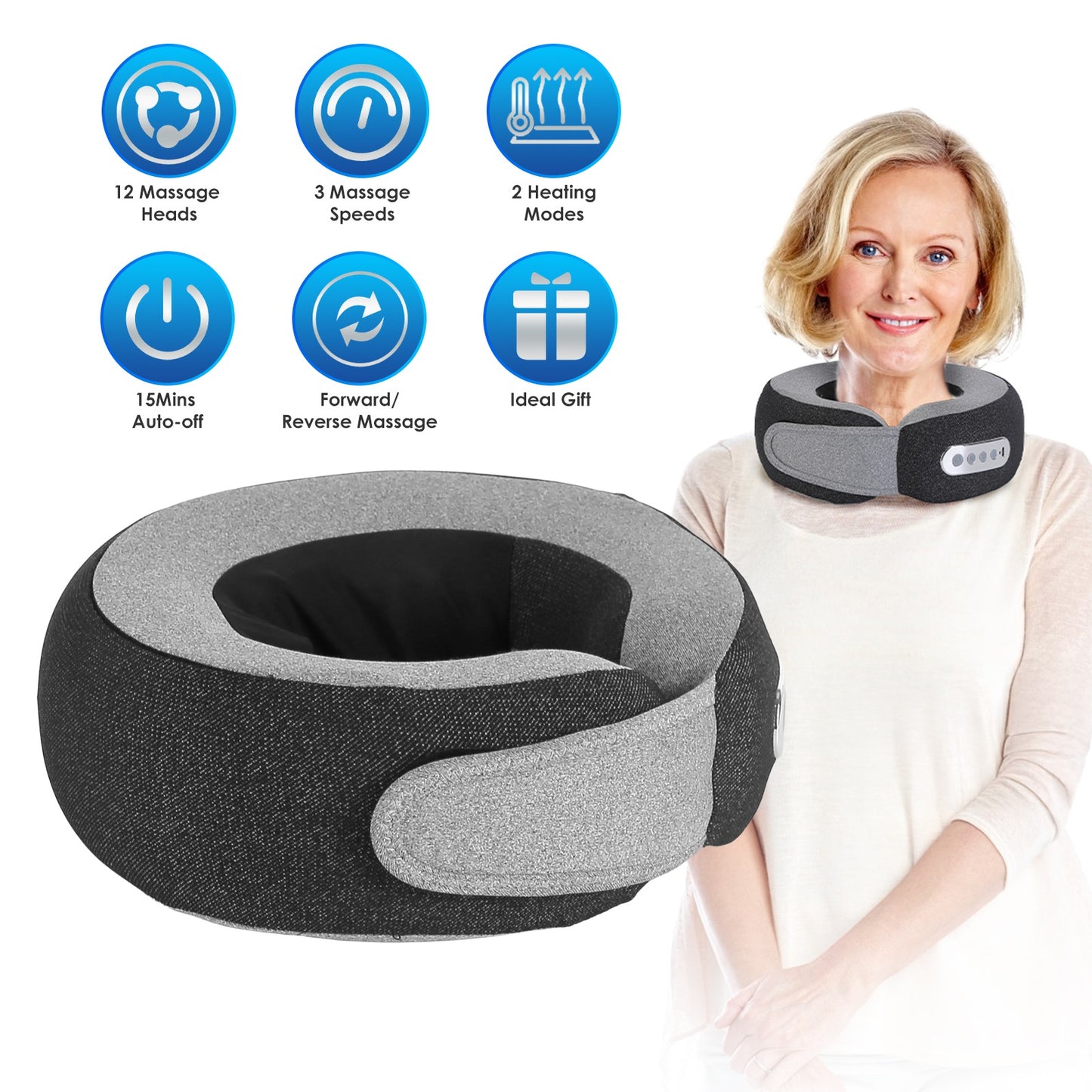 Neck Massager Pillow with Heat & Memory Foam Travel Support