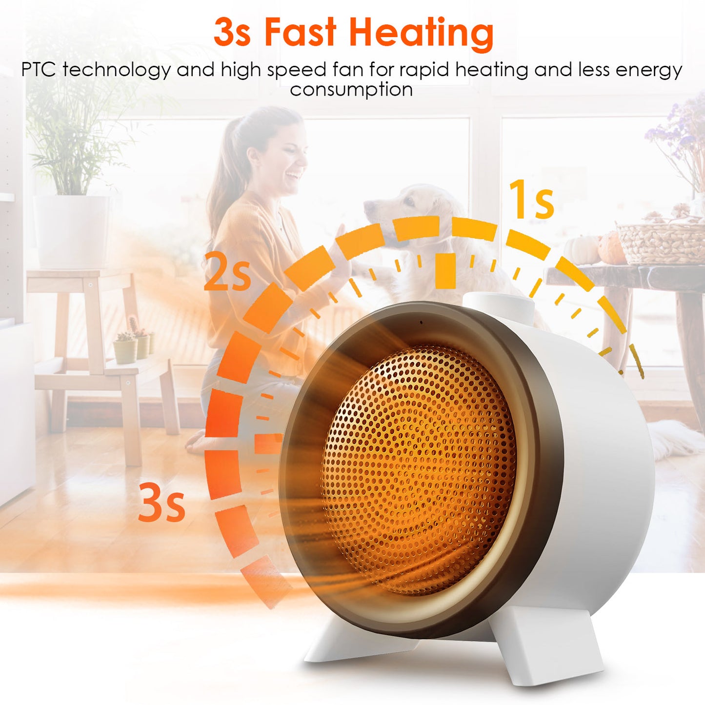 1000W Ceramic Space Heater with 3 Modes & Safety Shutoff