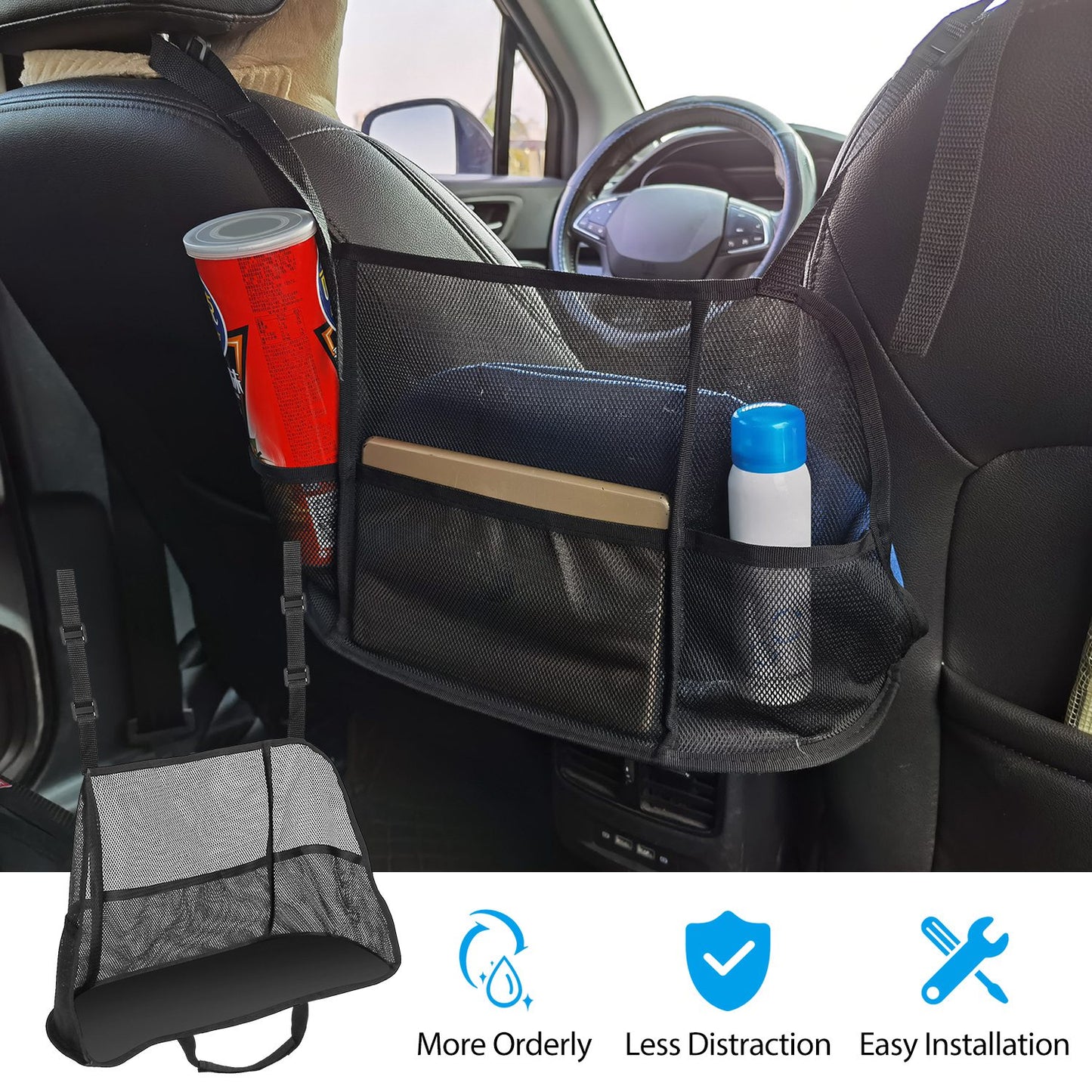 Car Seat Net Organizer with Pet Barrier and Storage Pockets