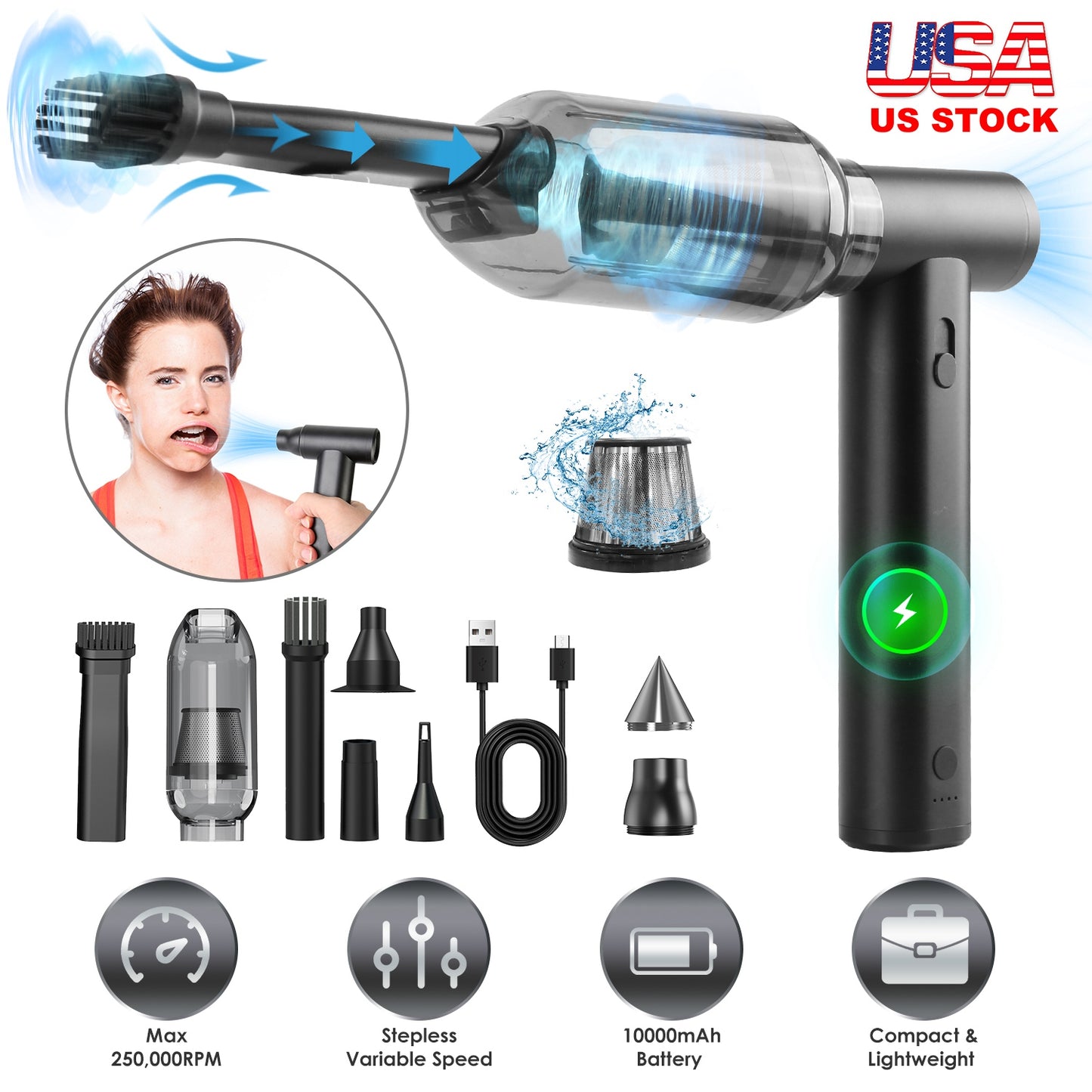 Cordless Air Duster 130,000 RPM with 19 Accessories