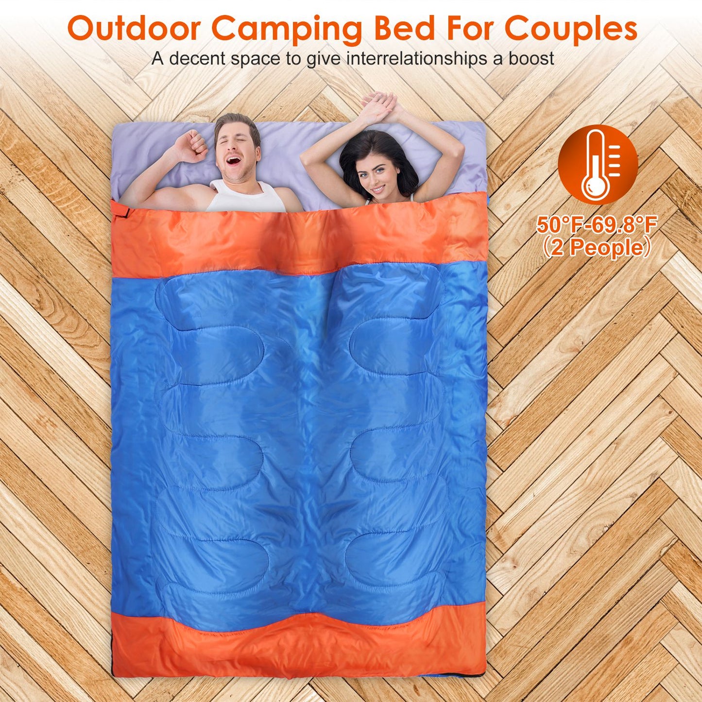 Double Sleeping Bag for 2-3 People - Water Resistant Cotton