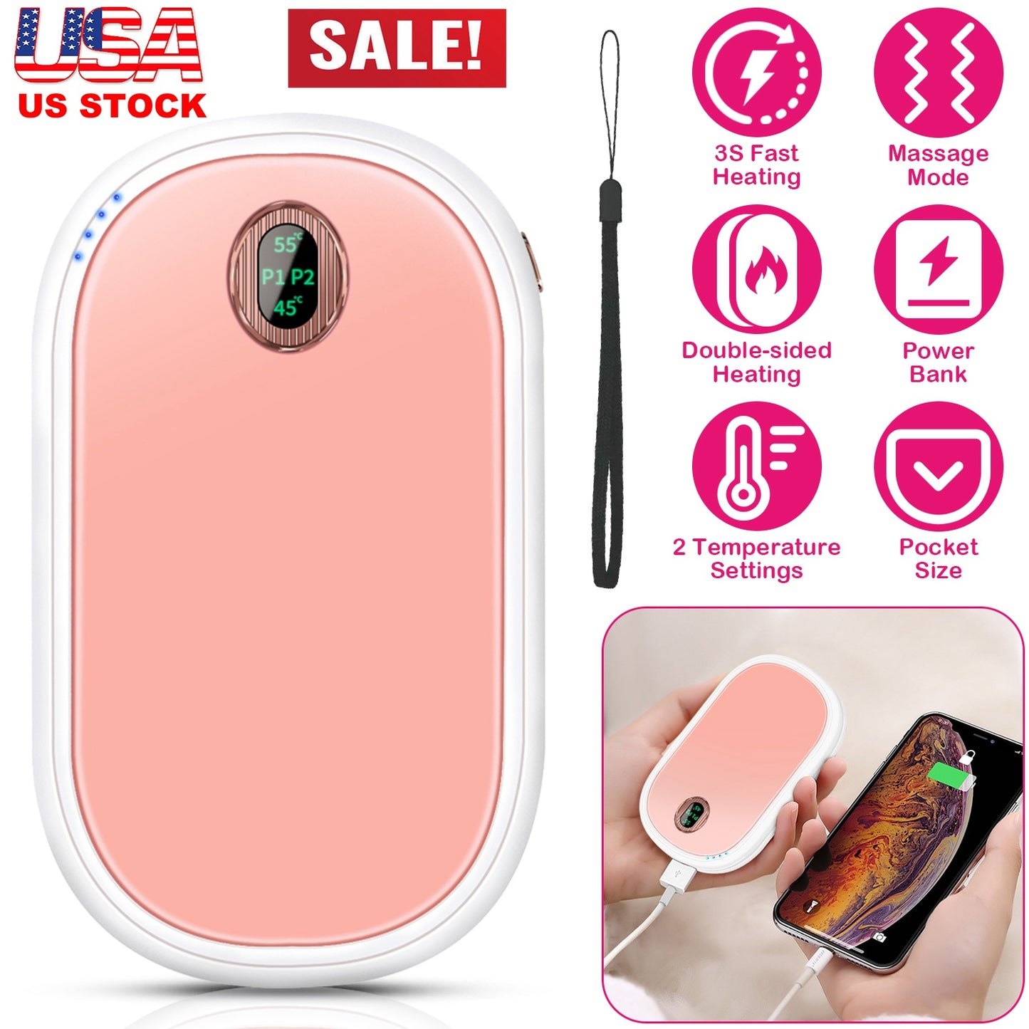 Rechargeable Hand Warmer with Power Bank & Digital Display