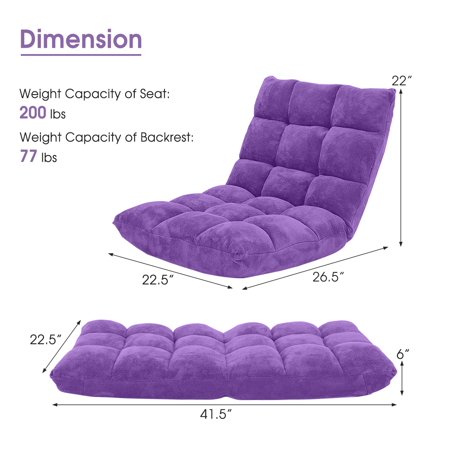 14-Position Adjustable Floor Chair with Padded Cushion