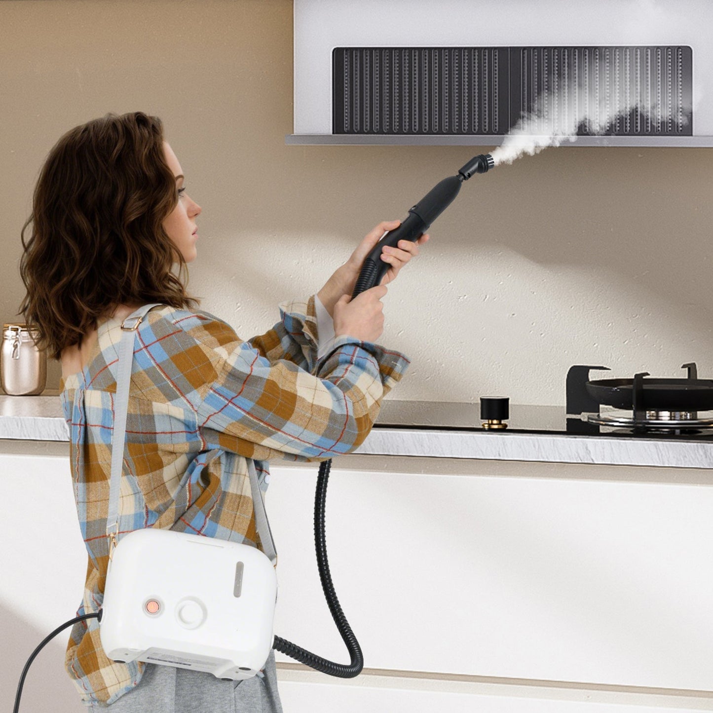 1500W Portable Steam Cleaner with 34 oz Water Tank-White