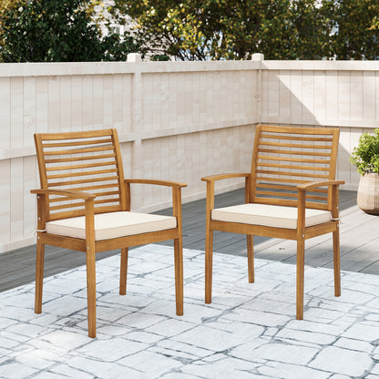 Acacia Wood Patio Dining Chairs Set of 2 with Cushions