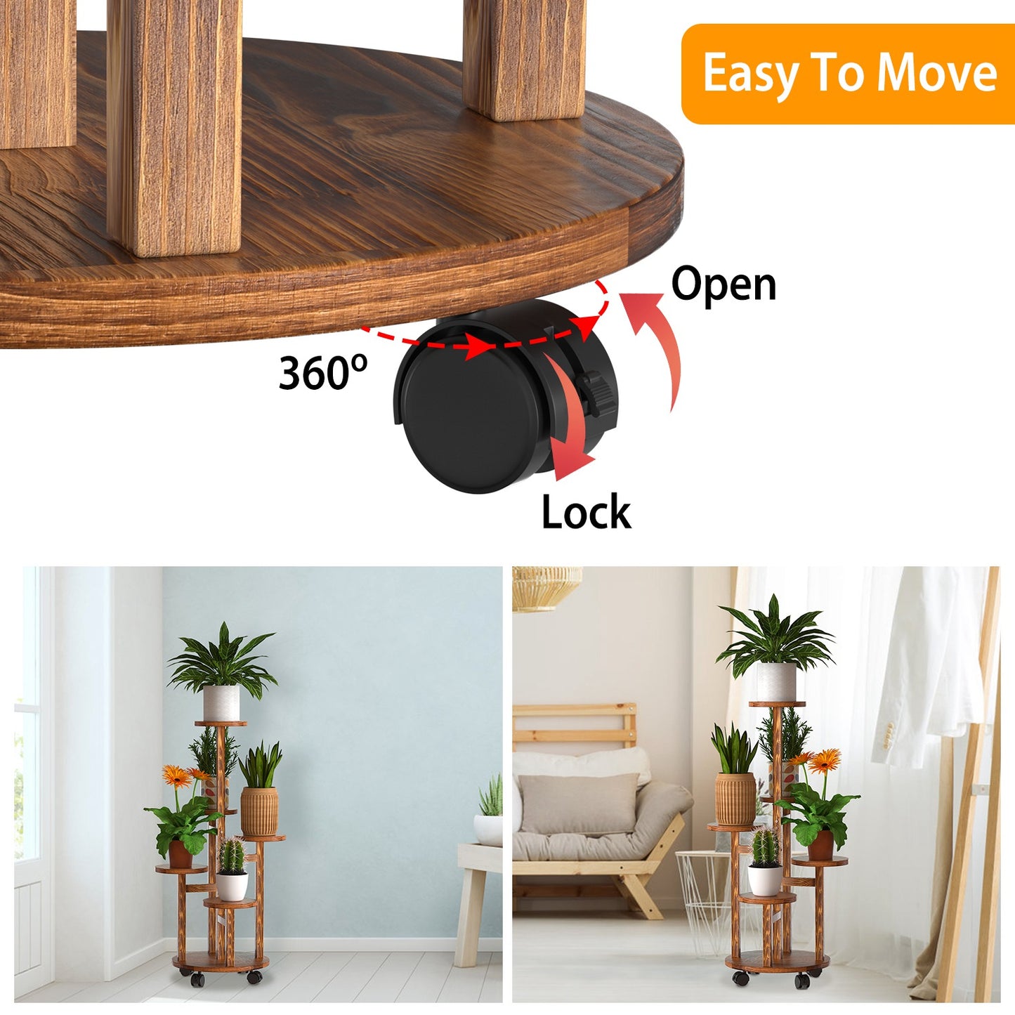 5 Tier Rolling Plant Stand with Wheels for Indoor Outdoor Use