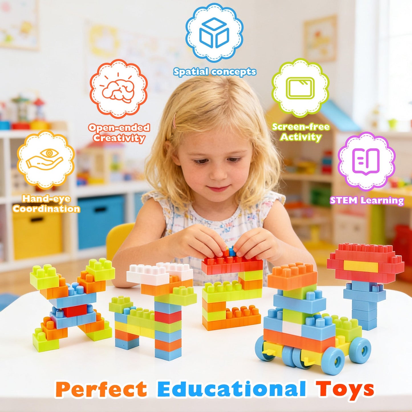 150 Pcs Toddler Building Blocks Toy STEM Montessori Early Learning Toys for 3+ year old