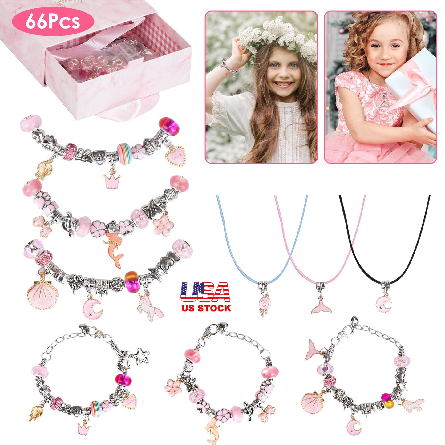 66-Piece Kids' DIY Charm Bracelet Kit