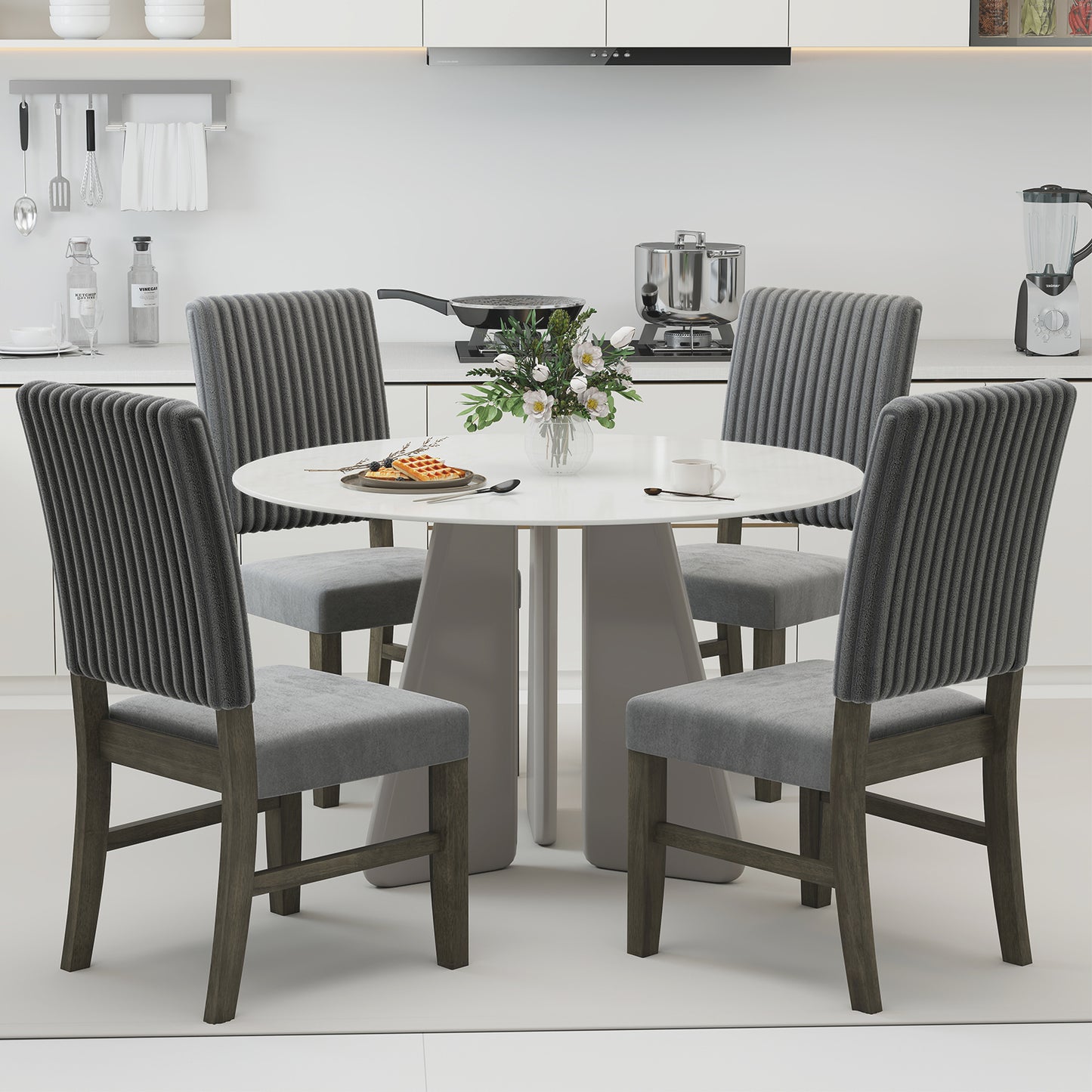 Mid-Century Velvet Dining Chairs Set of 2 - Grey
