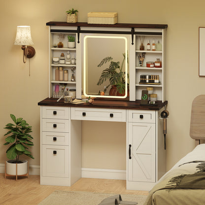 Vanity Desk with Sliding Mirror and 3 Lighting Modes